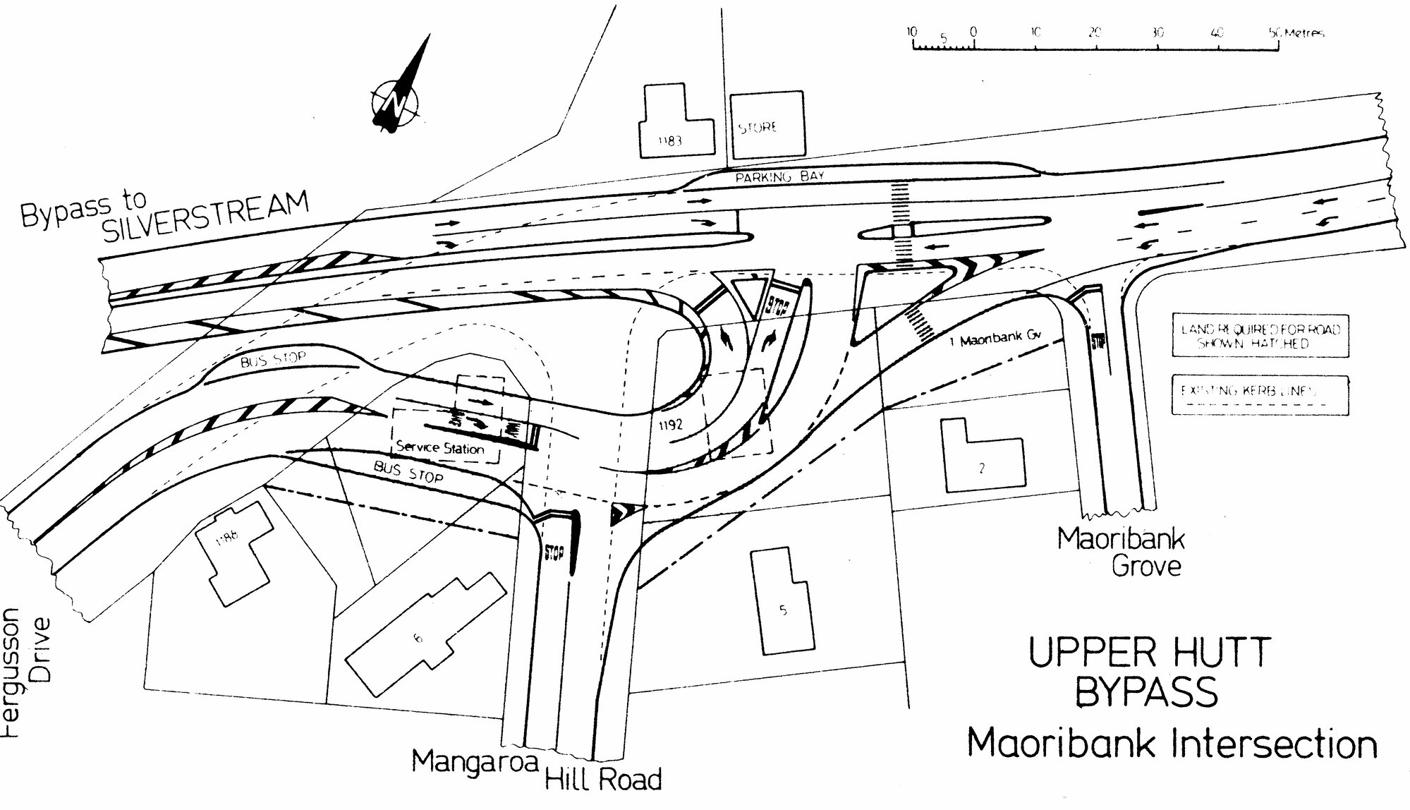 River Road plan 1985; design for intersection at Maoribank.