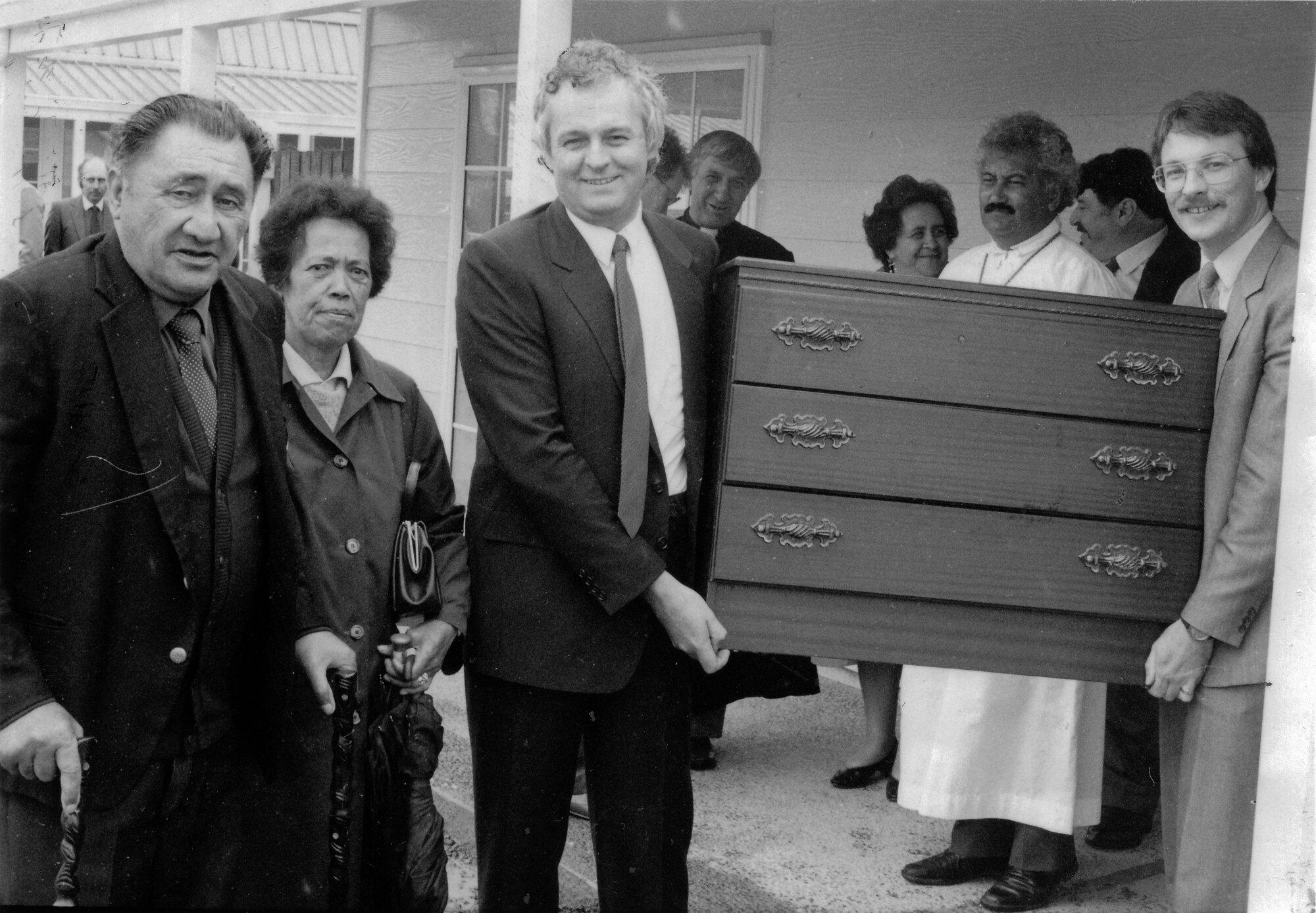 Rental housing, corner of Fergusson Drive and McHardie Street; arrival of first tenants.