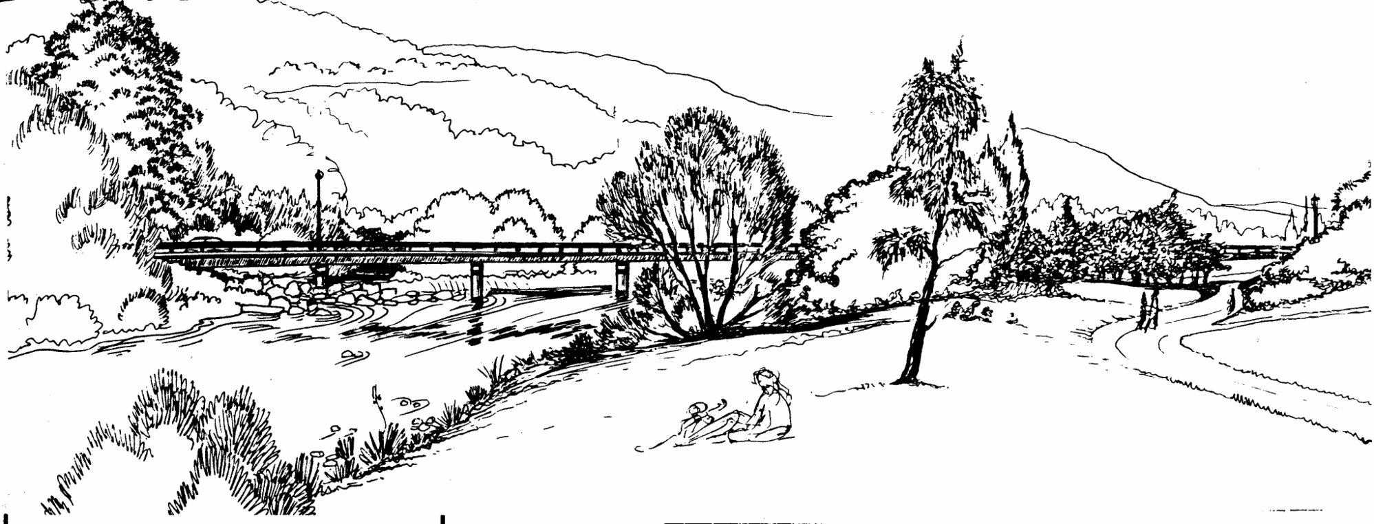 River Road; drawing of Moonshine Bridge 2; looking upstream from the south riverbank.