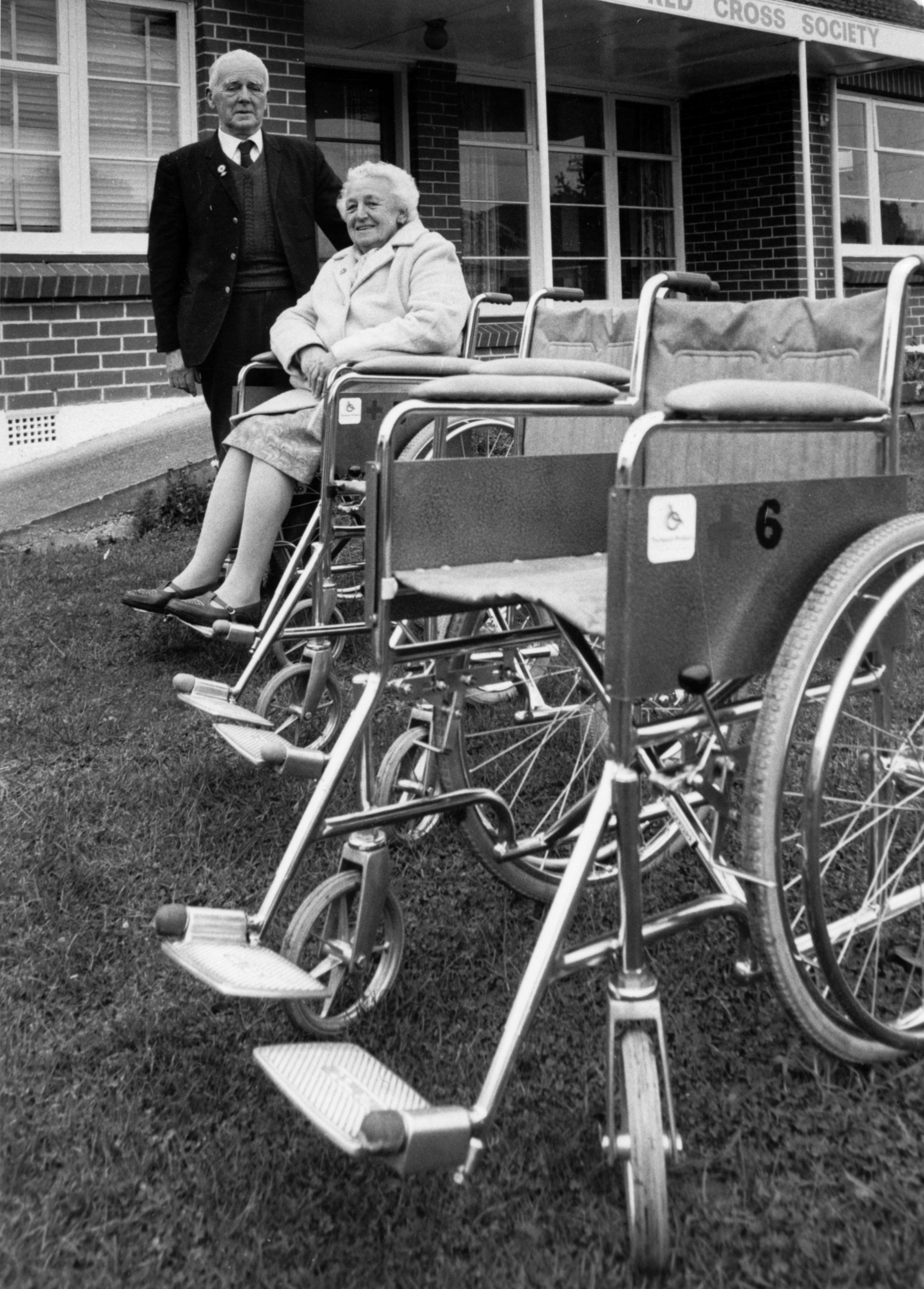 Red Cross wheelchairs; Lilly and Jack Wilson