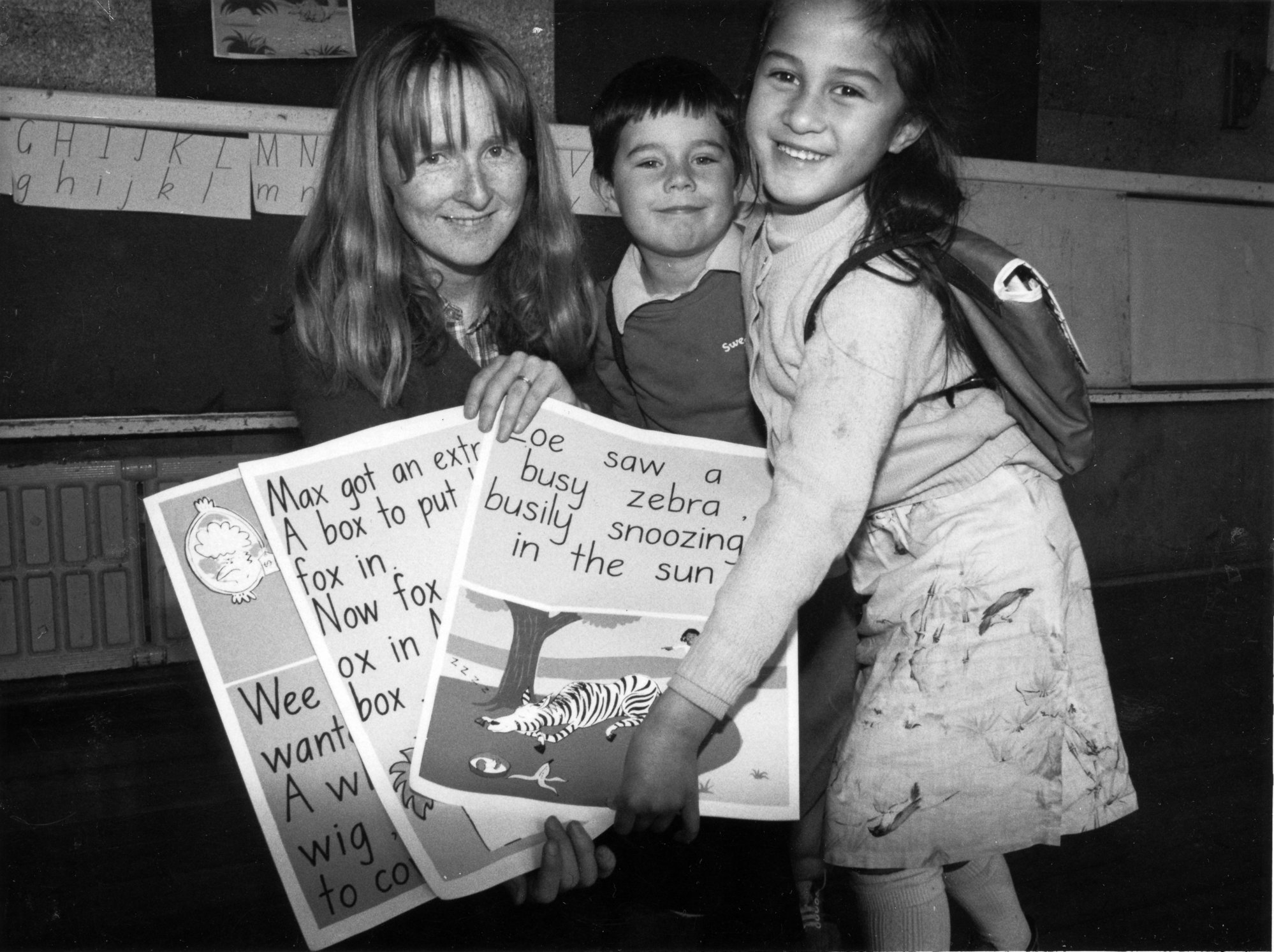 Brentwood School; teacher Rachel Roper, Lance Winter, Sapphire Smith, and alphabet cards.