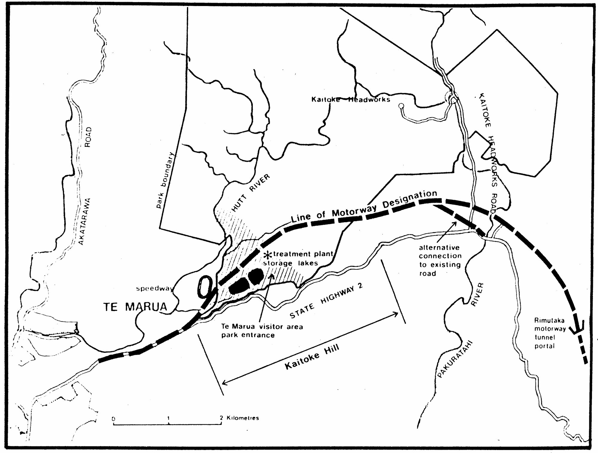 Kaitoke; State Highway 2; northern motorway proposals, 1984.
