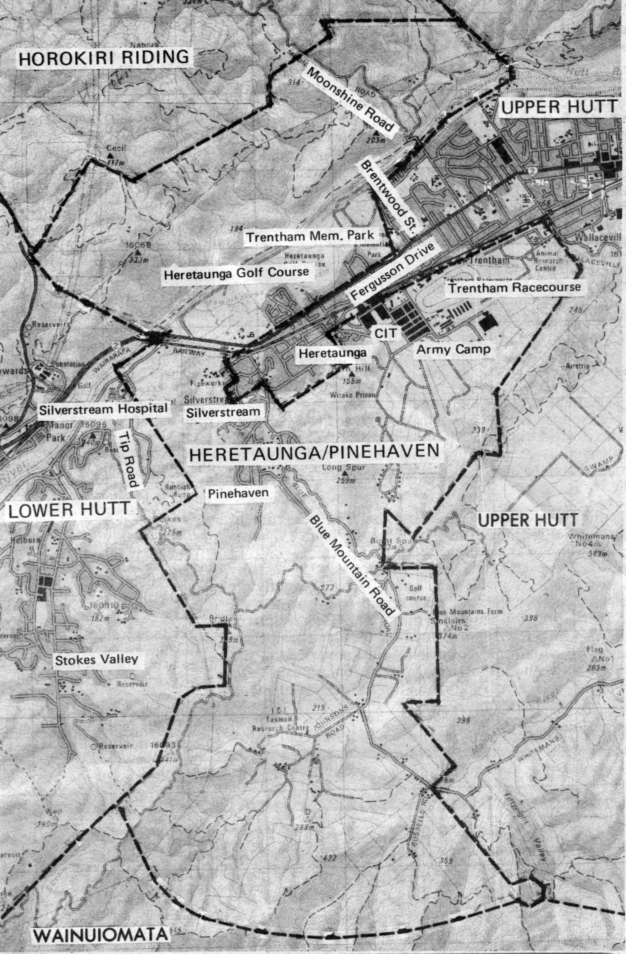Upper Hutt area; boundaries before amalgamation with Heretaunga-Pinehaven District.