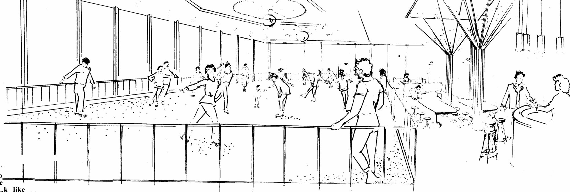 Rainbow roller skating rink, 32 Goodshed Road; sketch of interior.