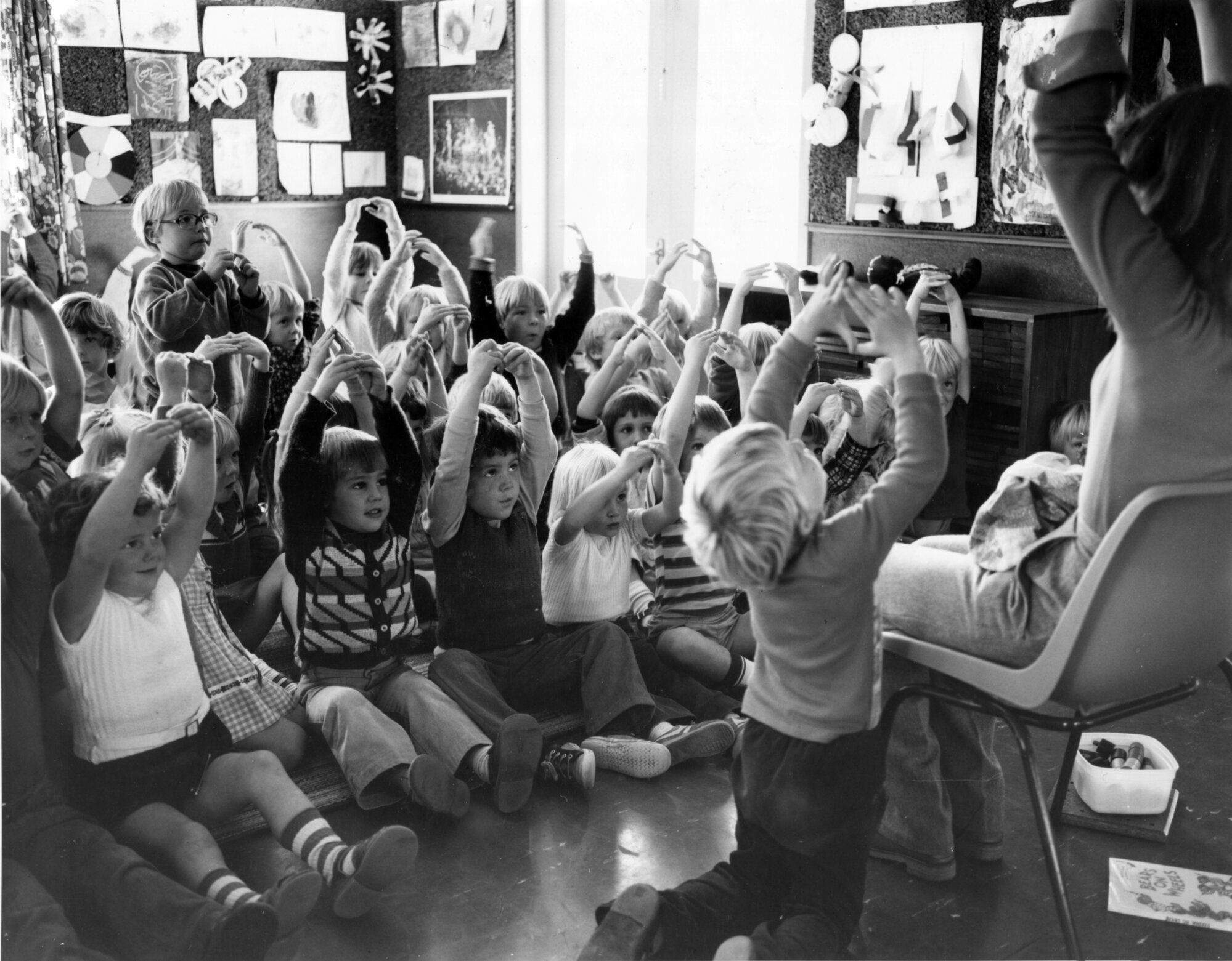 Doris Nicholson Kindergarten; Miss Kennedy reading Dr Seuss's 'Bears on Wheels'.