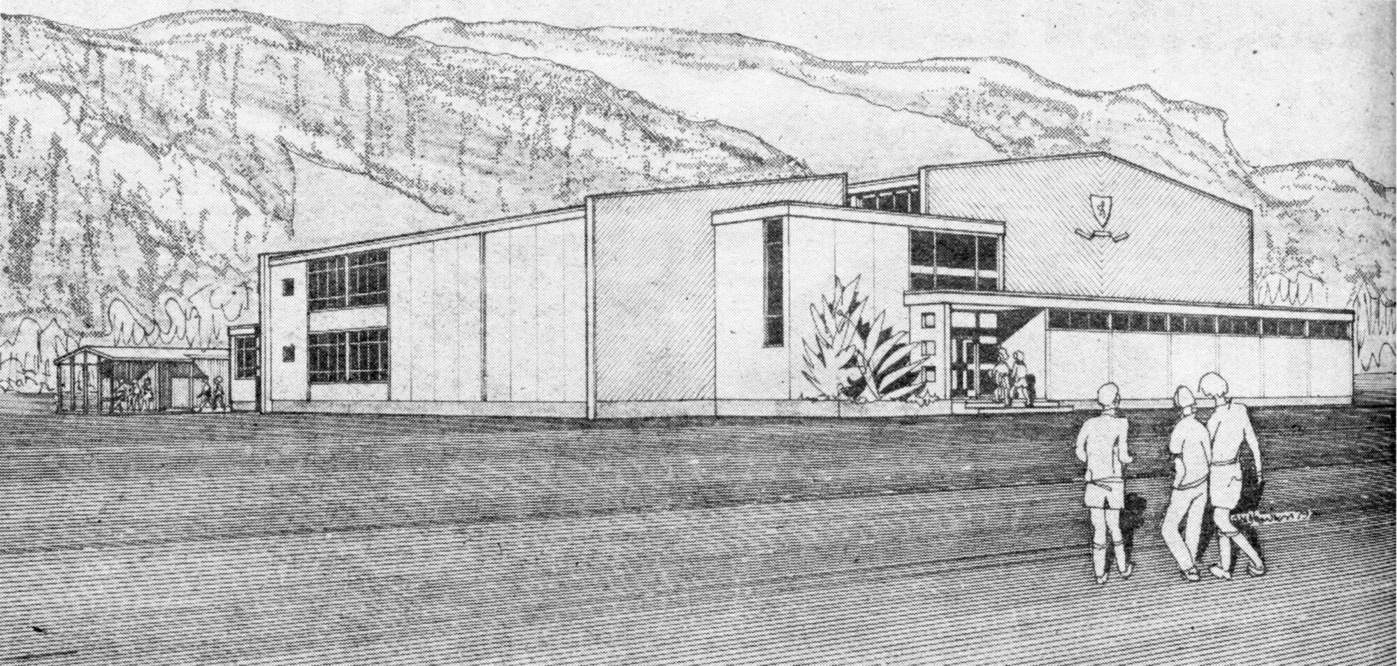 Heretaunga College buildings; gymnasium/Community Sports Centre; architect William Pearson and Associates' drawing.