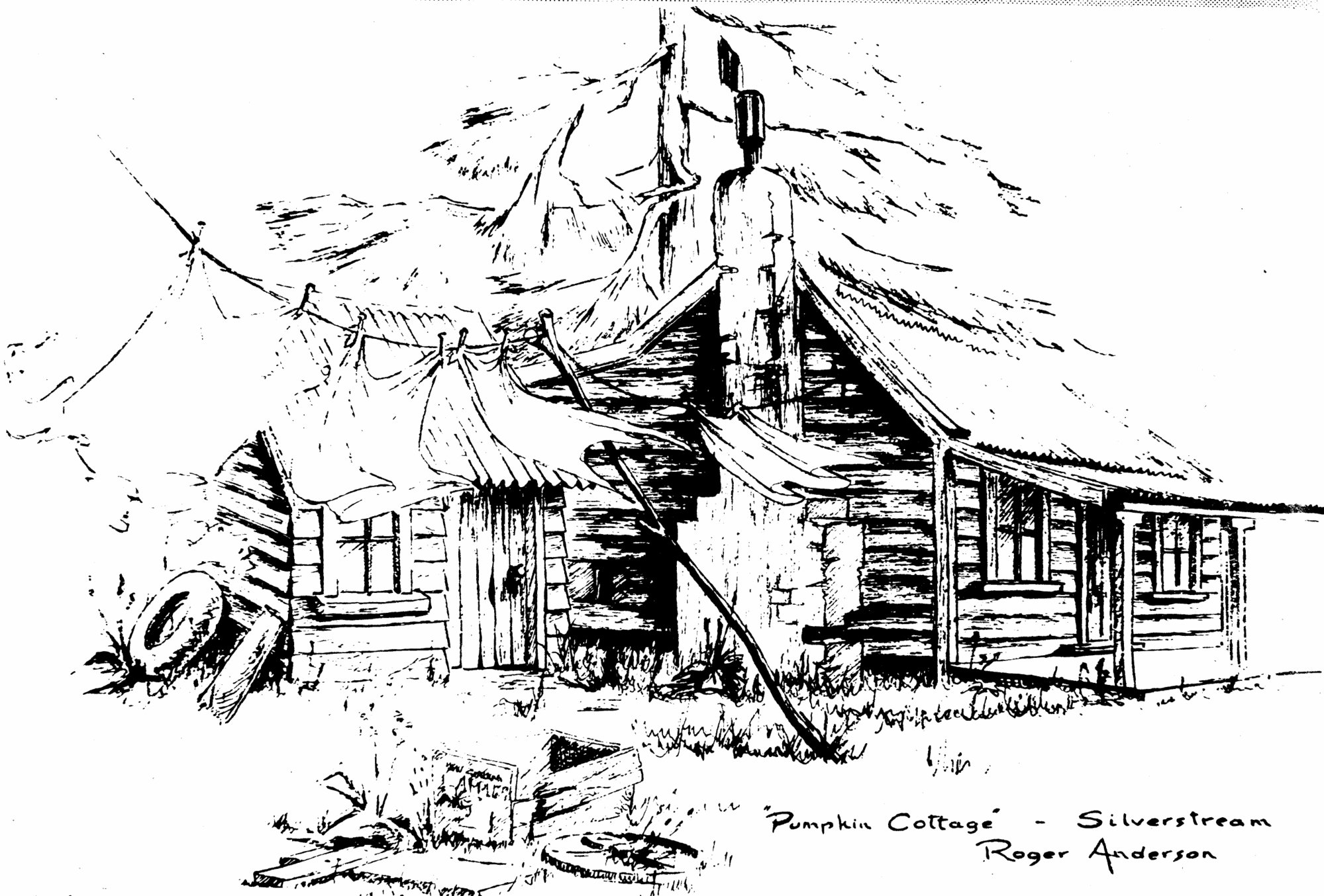 Pumpkin Cottage, Silverstream; drawn by Roger Anderson