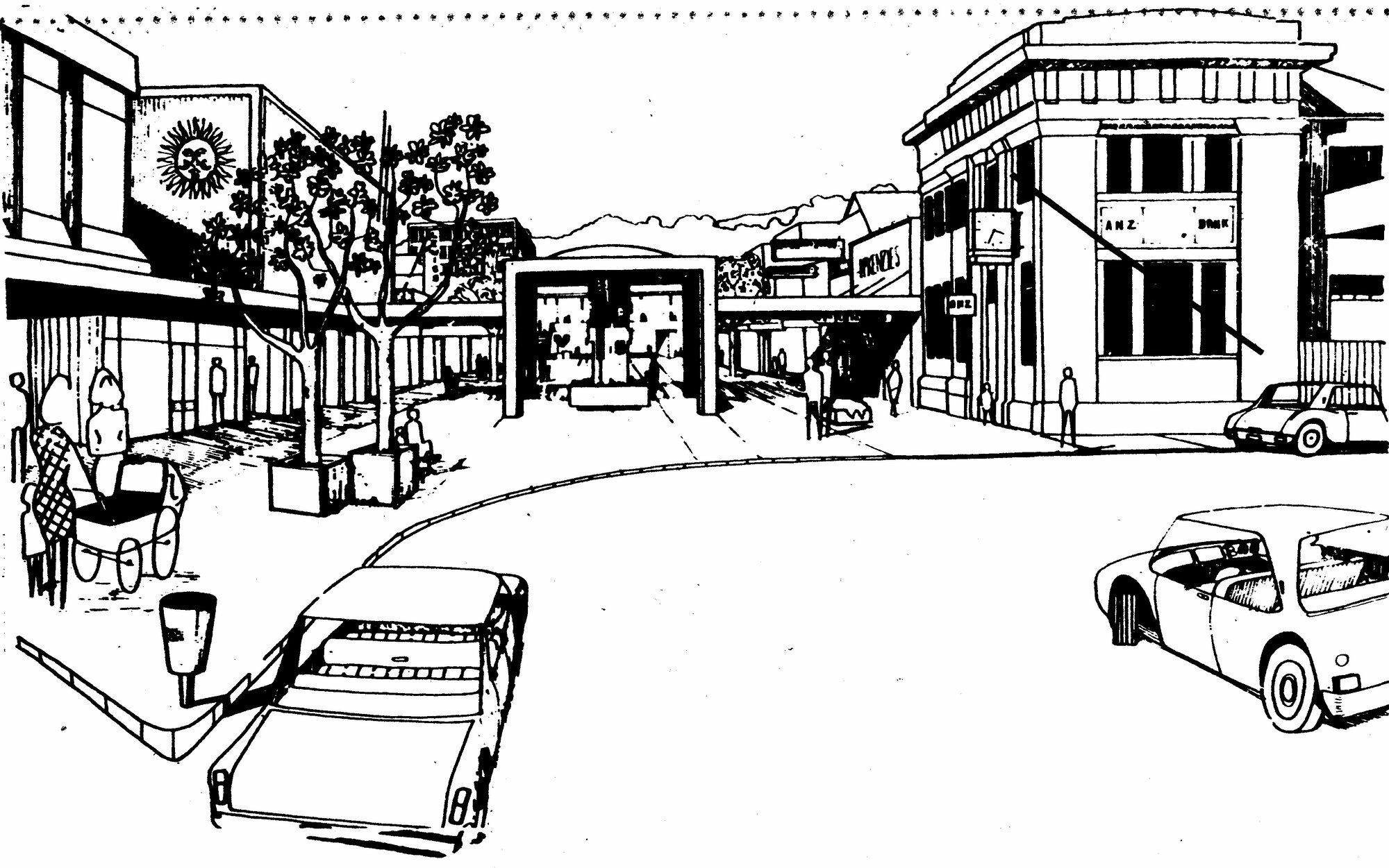 Main Street pedestrian mall, looking east from Station/Geange Street