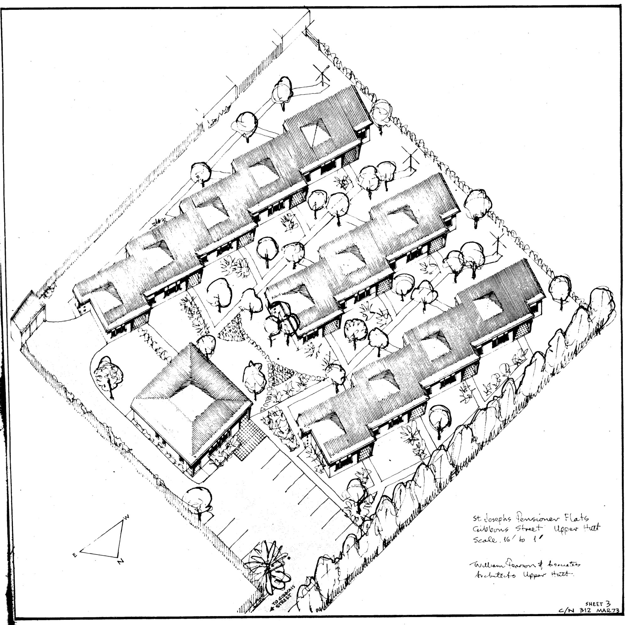 Pensioner flats, Gibbons Street, former St Joseph's orphanage site; architect's drawing.