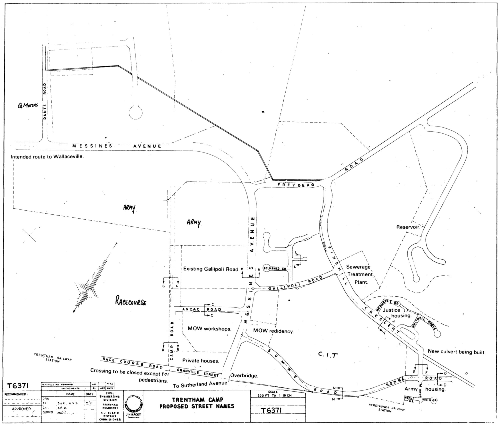 Trentham Camp; new road layout and street names