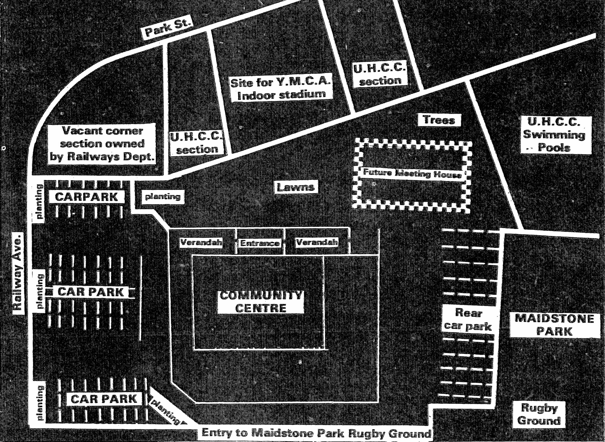 Ōrongomai Marae 1974; plan of proposed completed layout.
