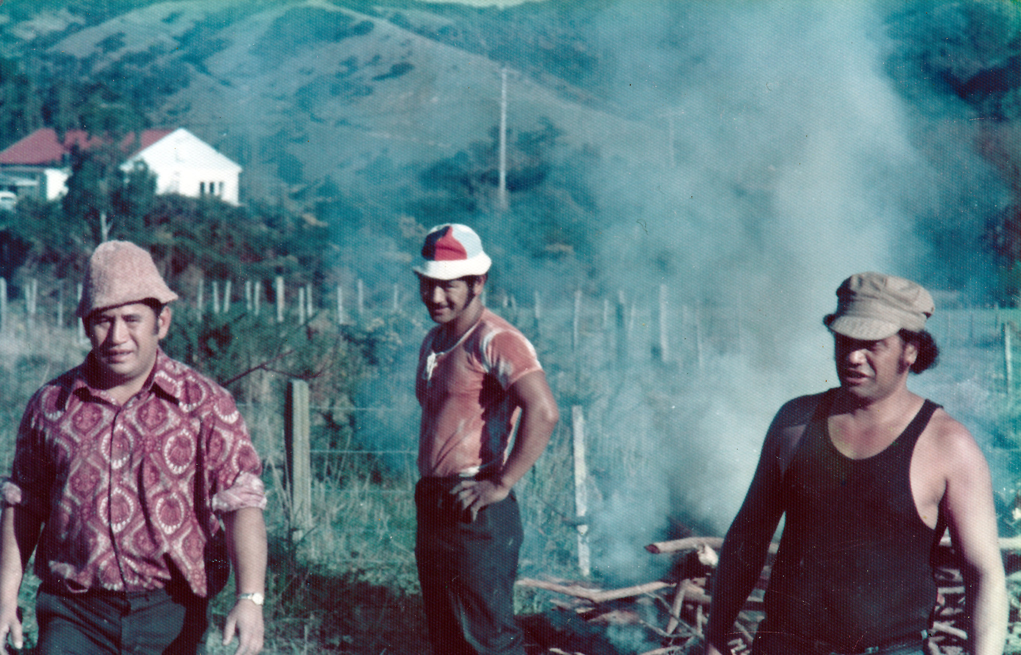 Ōrongomai Marae Circa 1974; Kemara Tukukino, Paddy McLean, Major Isaacs on site.