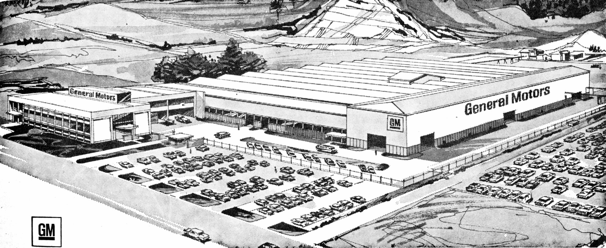 Illustration of General Motors Factory; Alexander Road; 1971