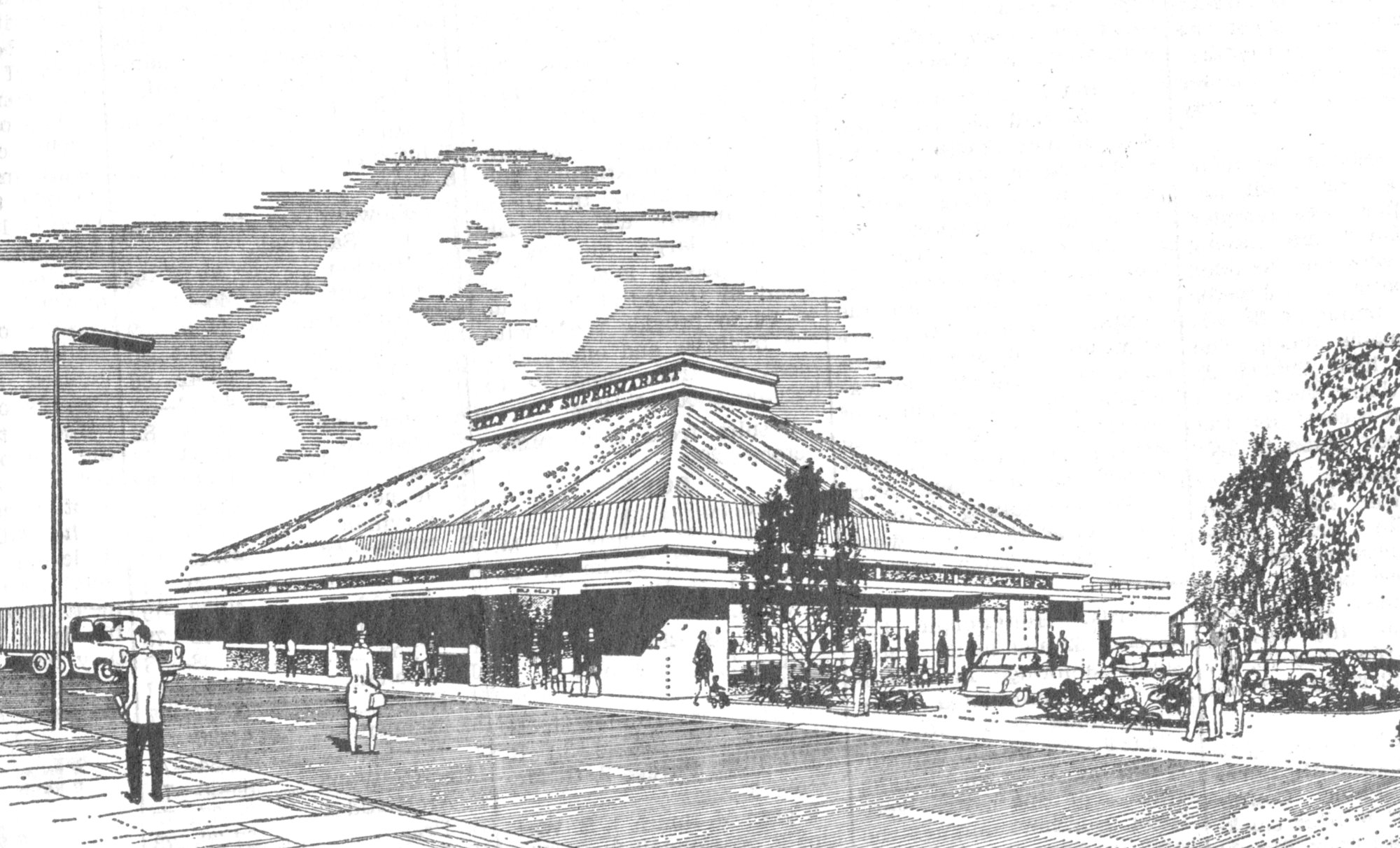 Royal Street; Self Help supermarket; archictects' drawing.