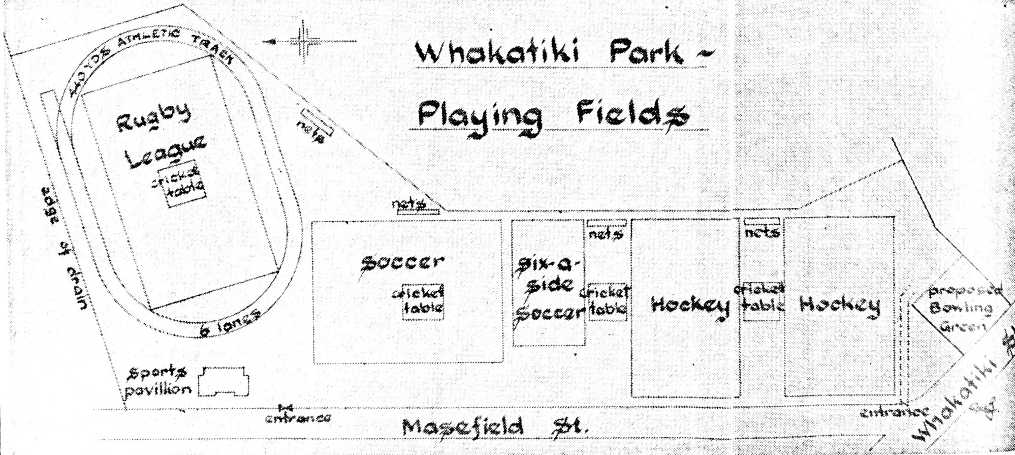 Whakatiki Park; layout of sports grounds, 1969