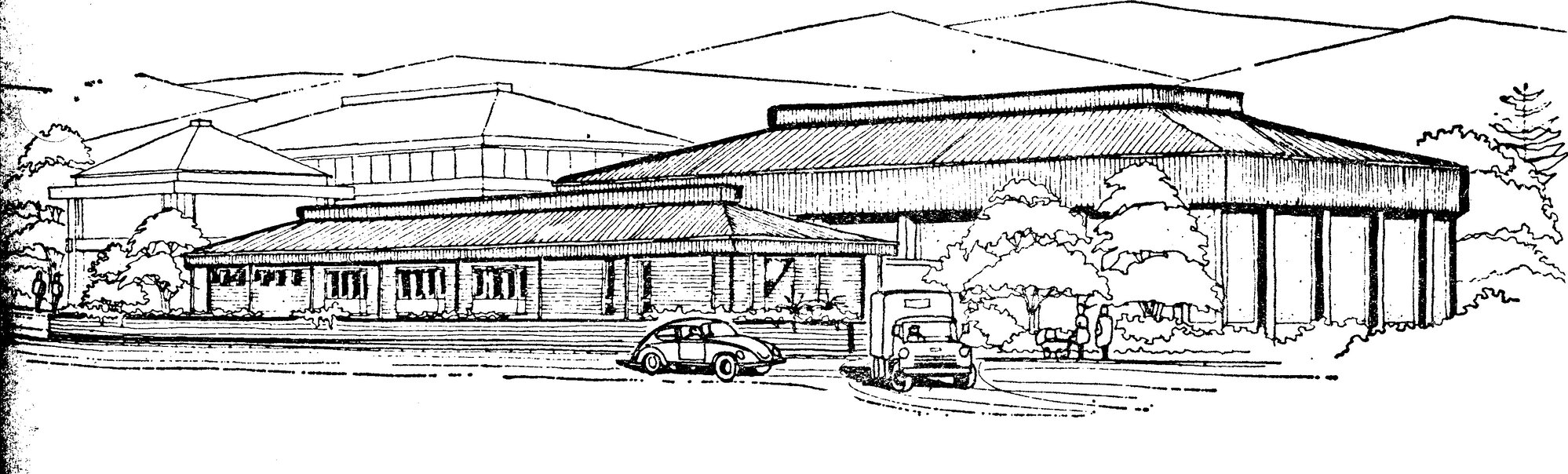 Civic Centre design  9, April 1969; architect's drawing; civic hall buildings