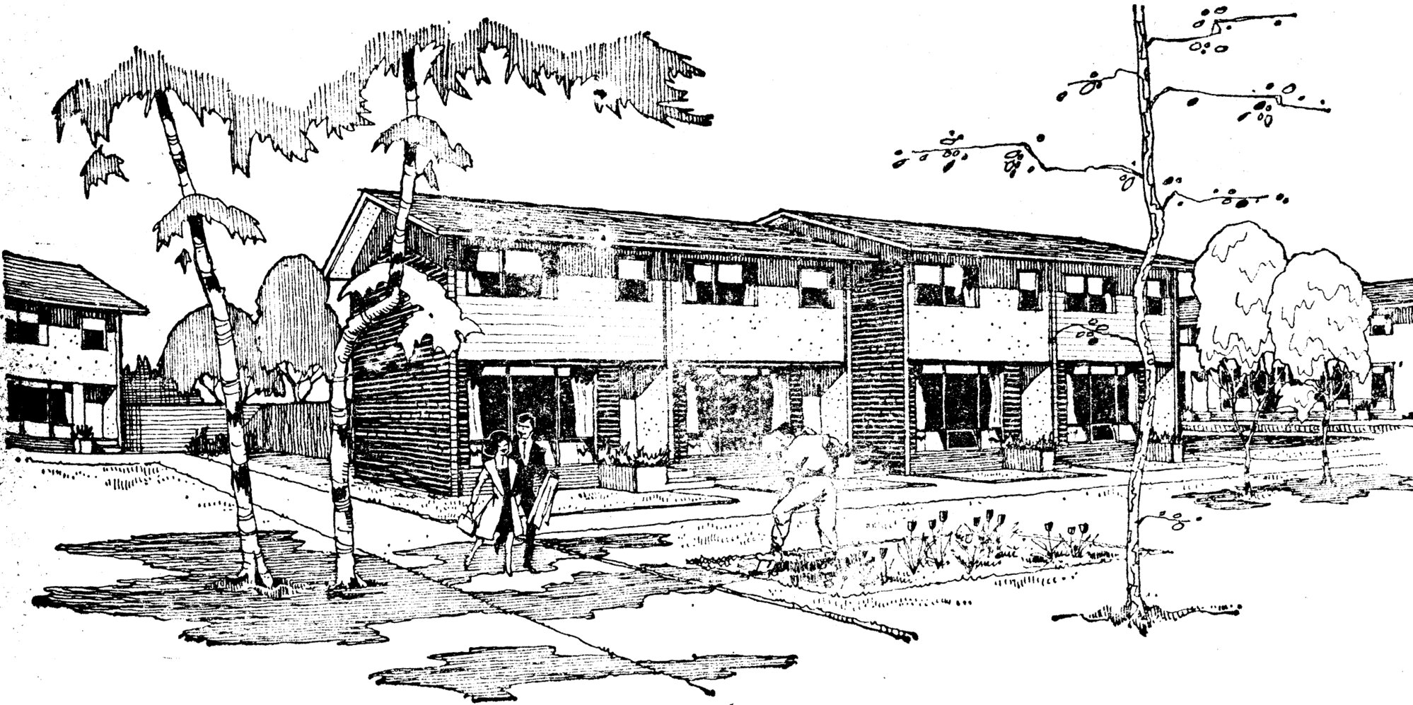 Housing development, 1965; 'Merton Park', 46-48 Merton Street; architect's drawing of four-flat unit