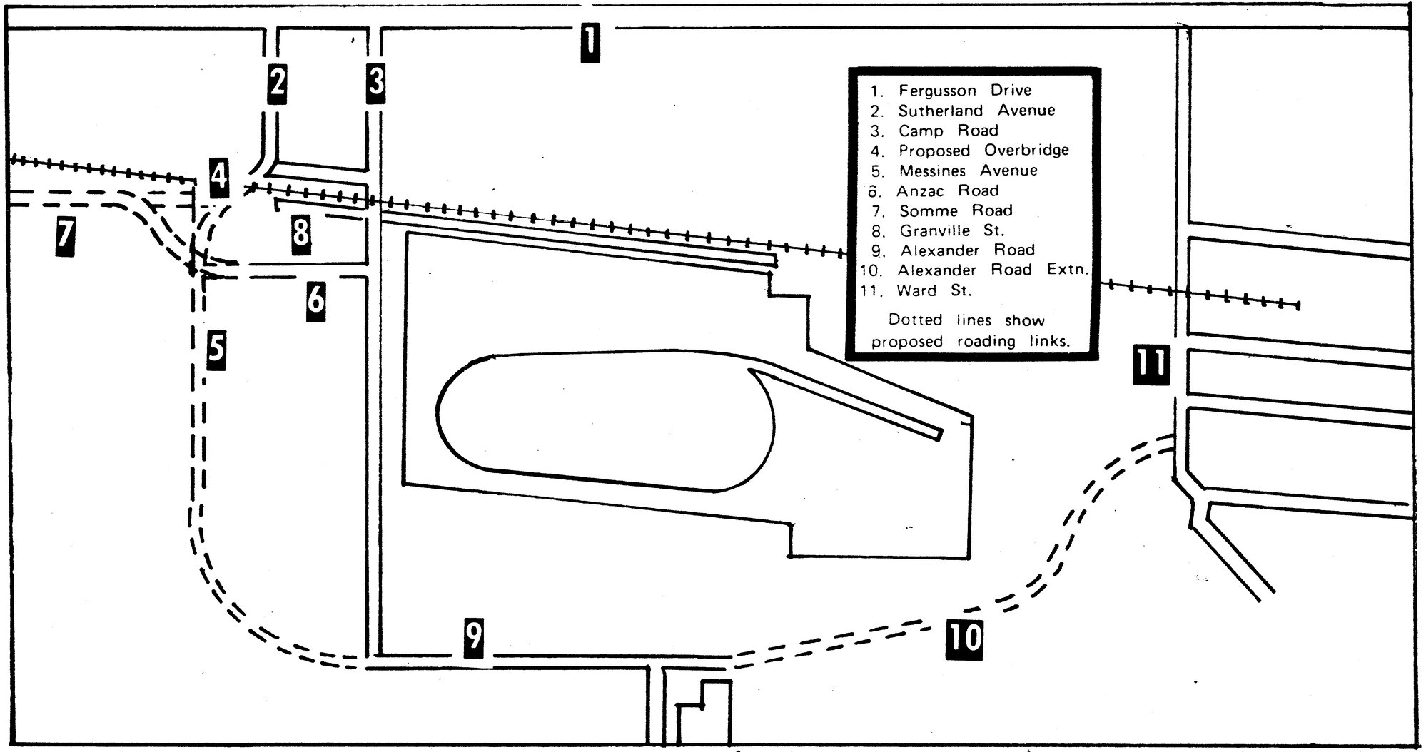 Trentham Camp area; roading changes and proposed rail overbridge.