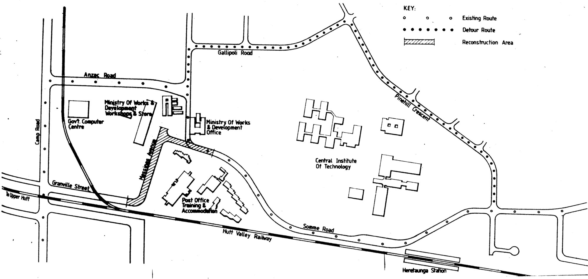 Trentham Camp and Central Institute of Technology; general map and roading changes