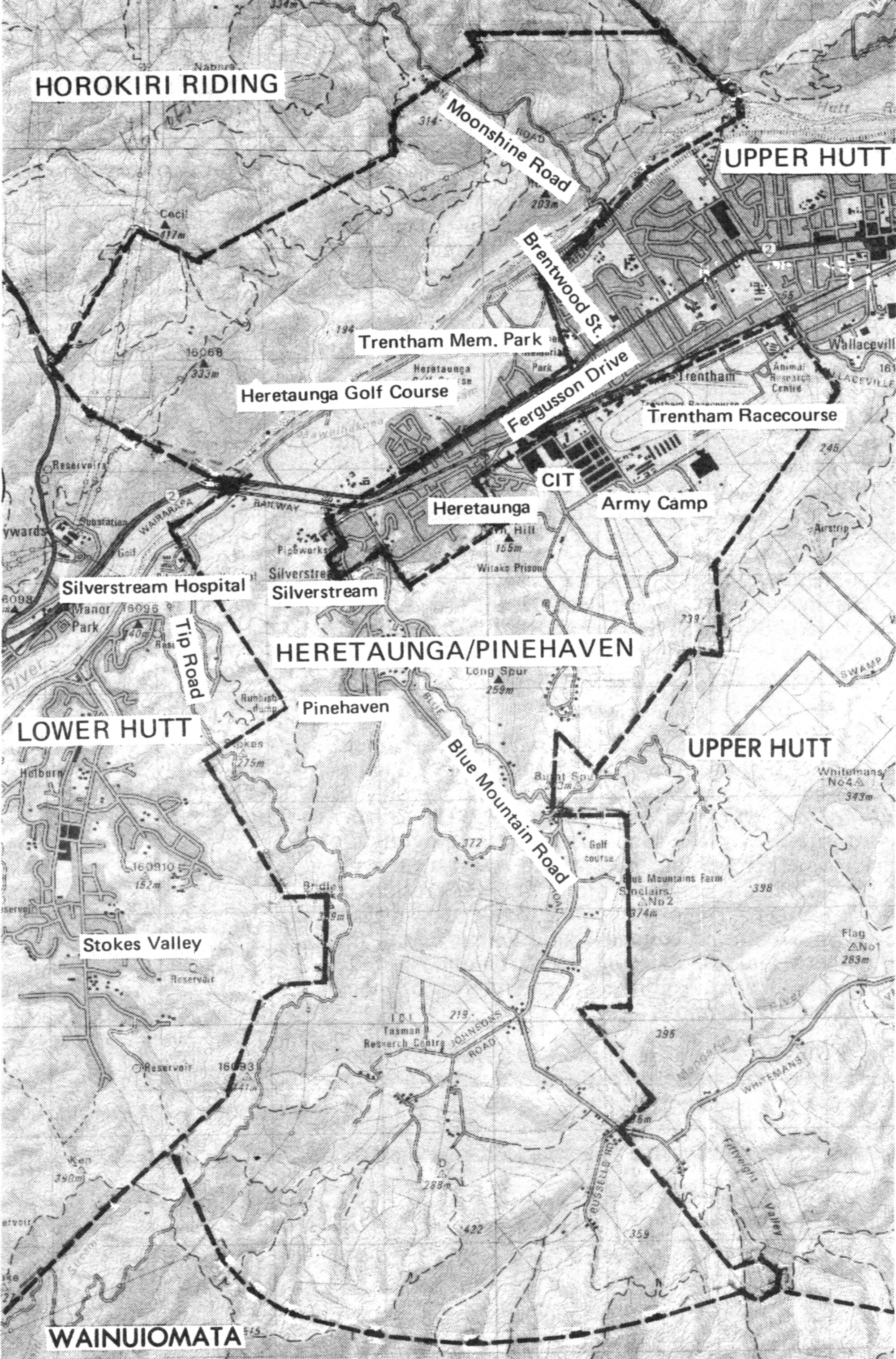 Heretaunga-Pinehaven district and adjacent Hutt County riding boundaries.