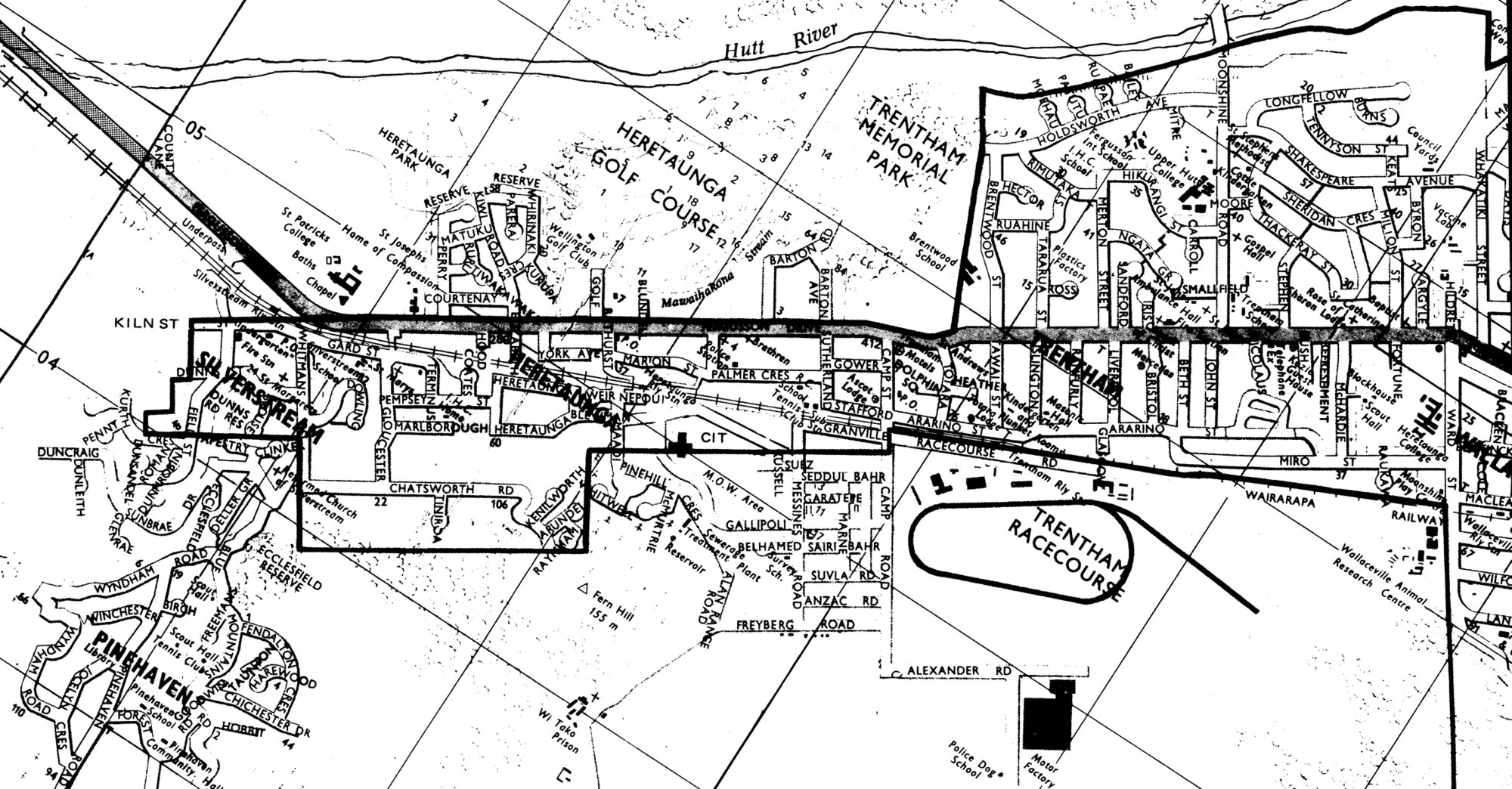 Upper Hutt City and Heretaunga-Pinehaven District; map of the boundary.