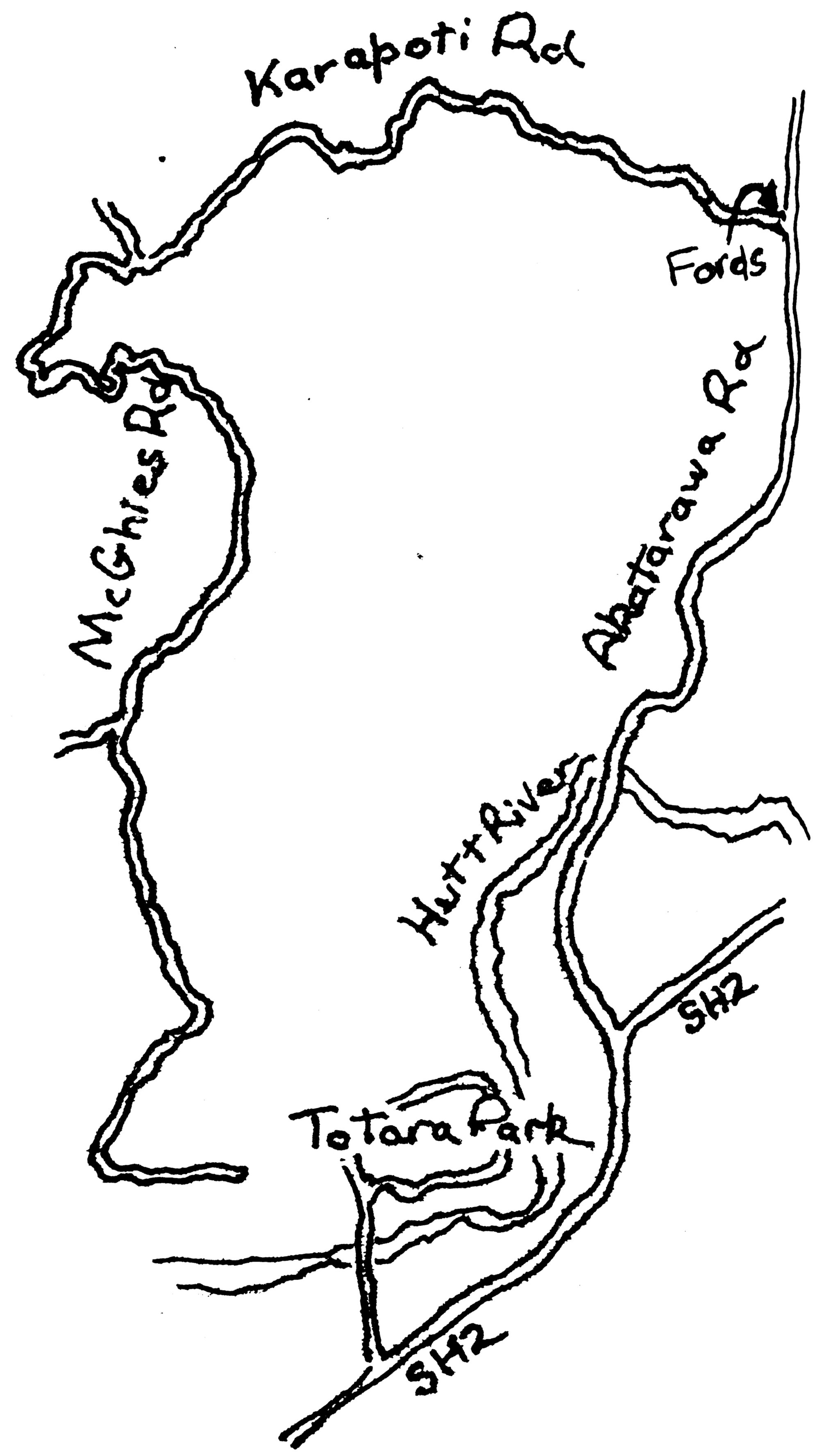 Logging routes from Karapoti to State Highway 1; simplified sketch map.