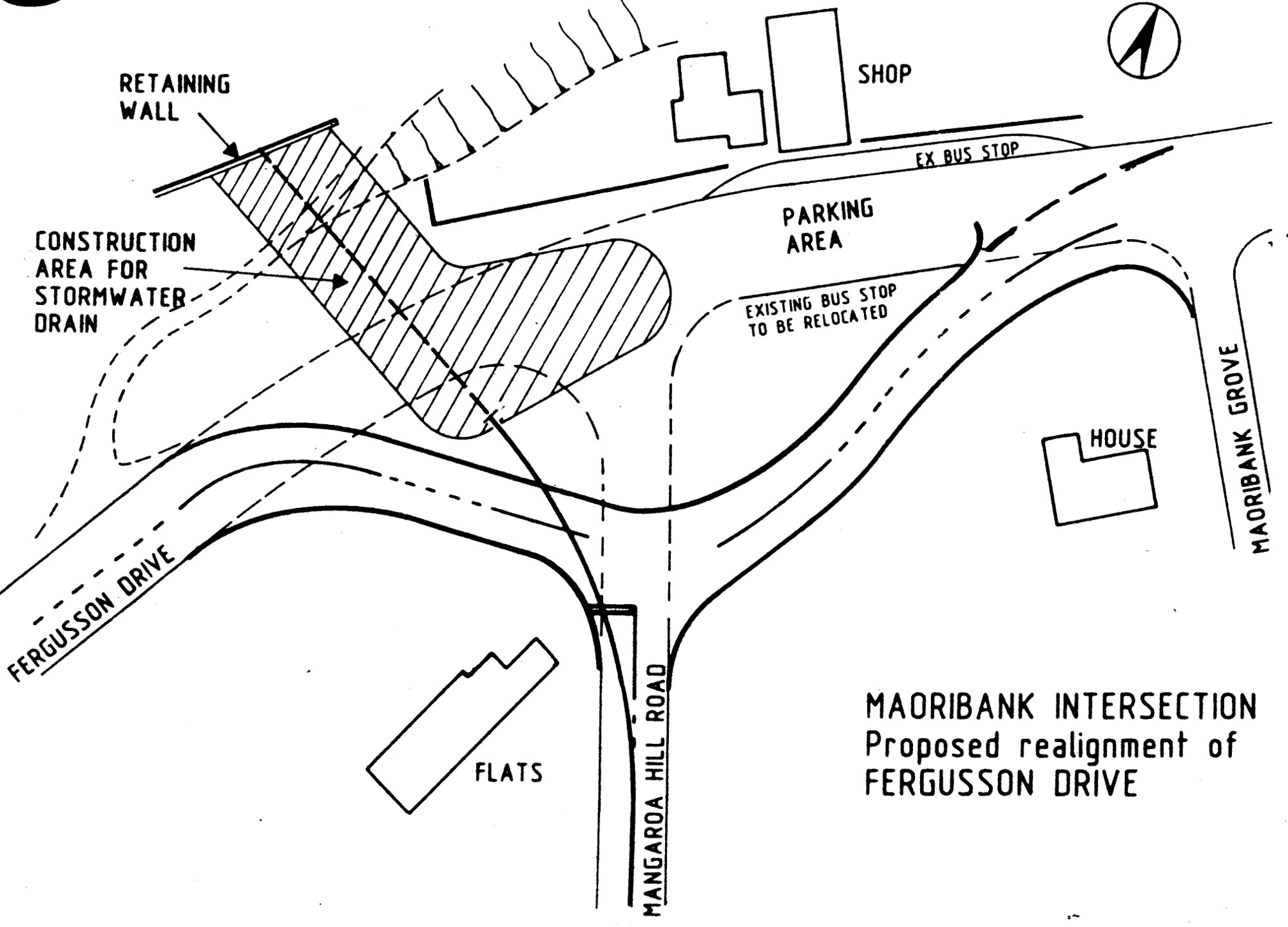 River Road plan 1987; diversion around drainage work, Maoribankl