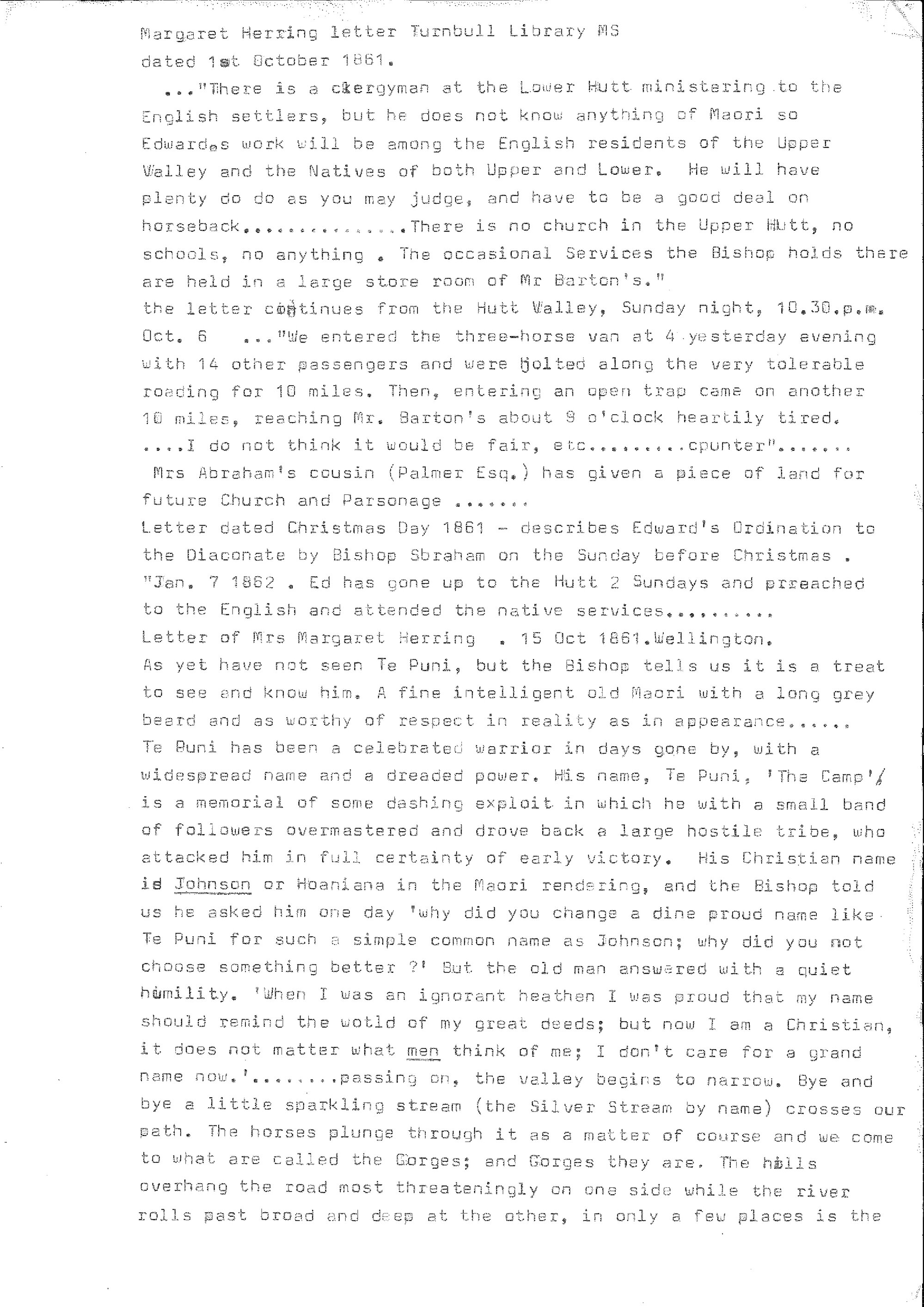 Excerpts from Margaret Herring letters, 1861-62