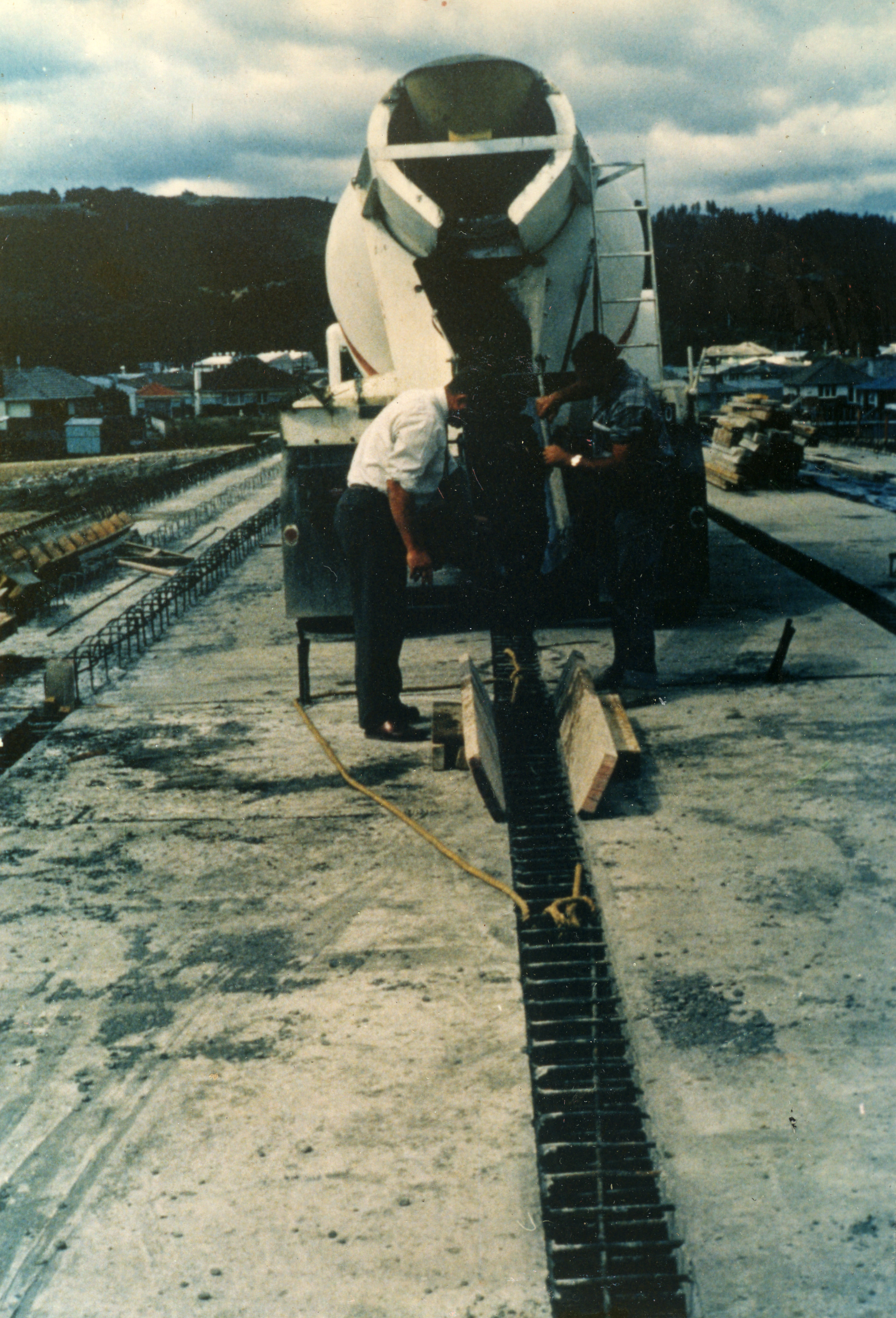 Totara Park bridge 16; deck beams; pouring concrete.