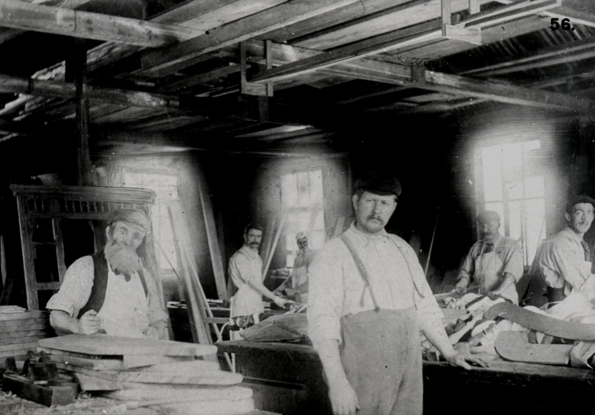 Hutt Valley History 56; Industry and Commerce 014; carpenters; woodwork  for 1908 town hall.