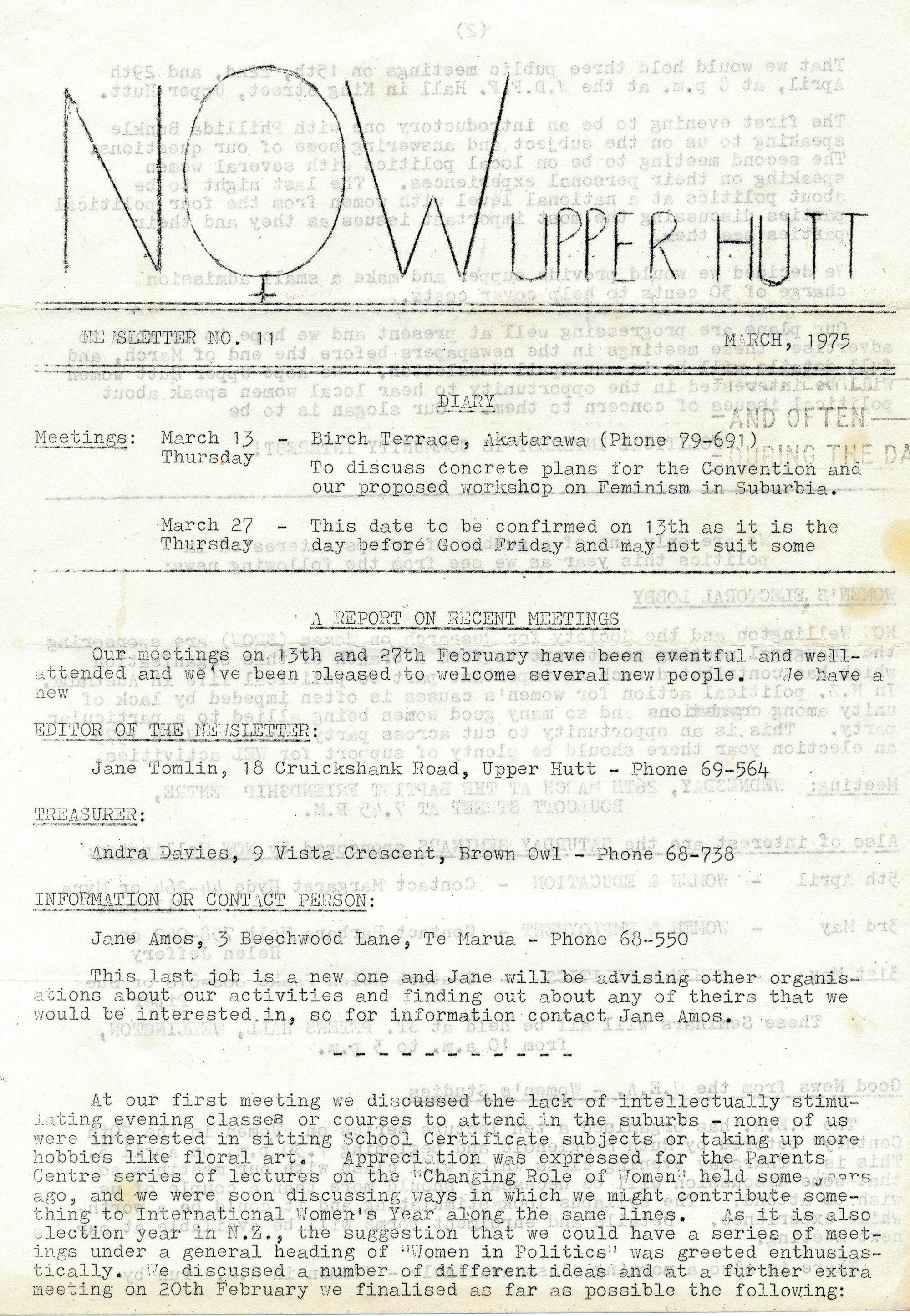 N.O.W Upper Hutt; March 1975; Issue 11
