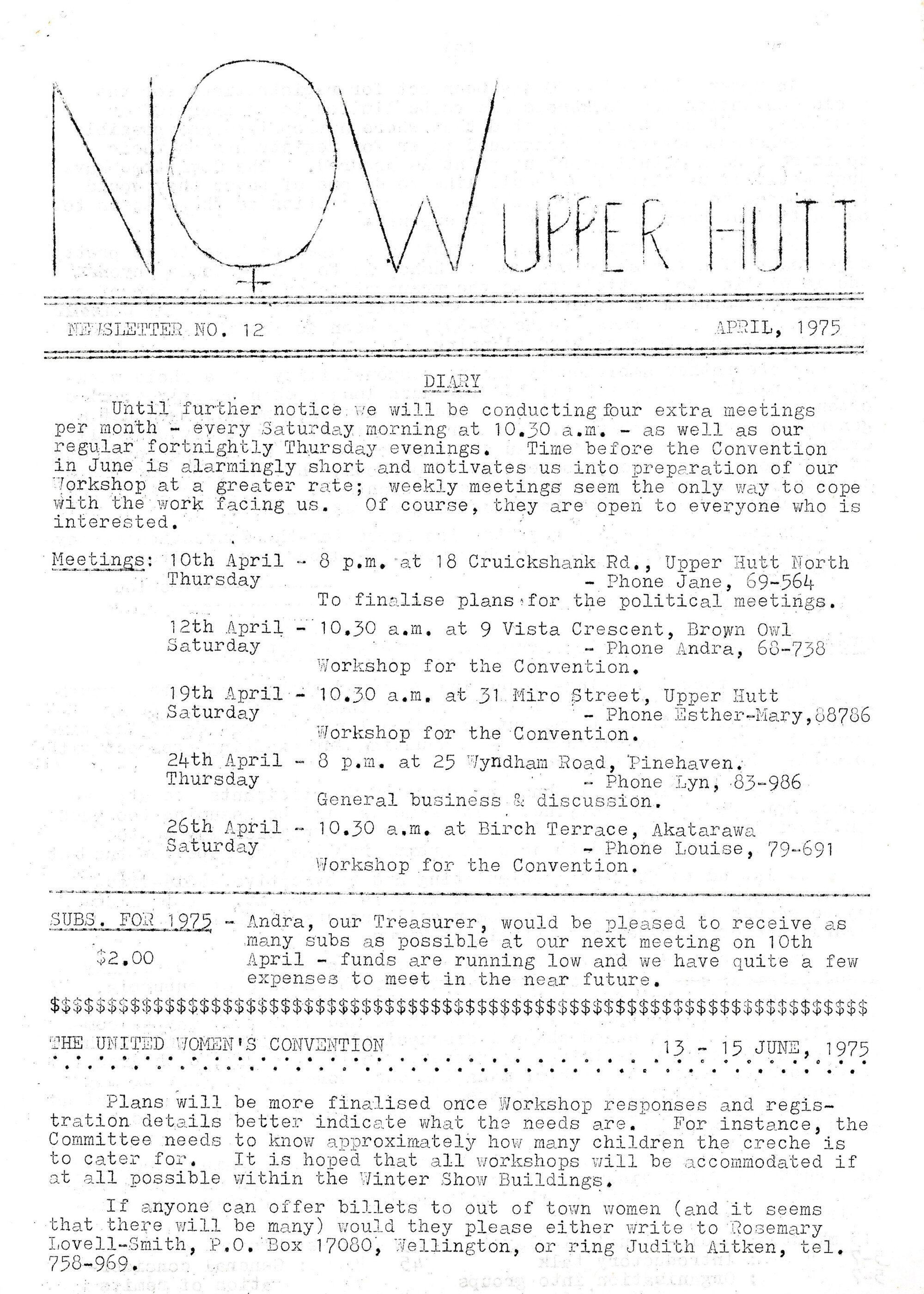 N.O.W Upper Hutt; April 1975; Issue 12