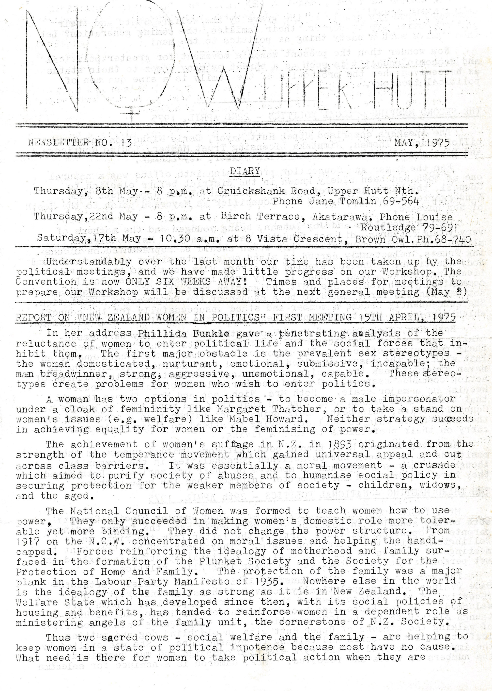 N.O.W Upper Hutt; May 1975; Issue 13