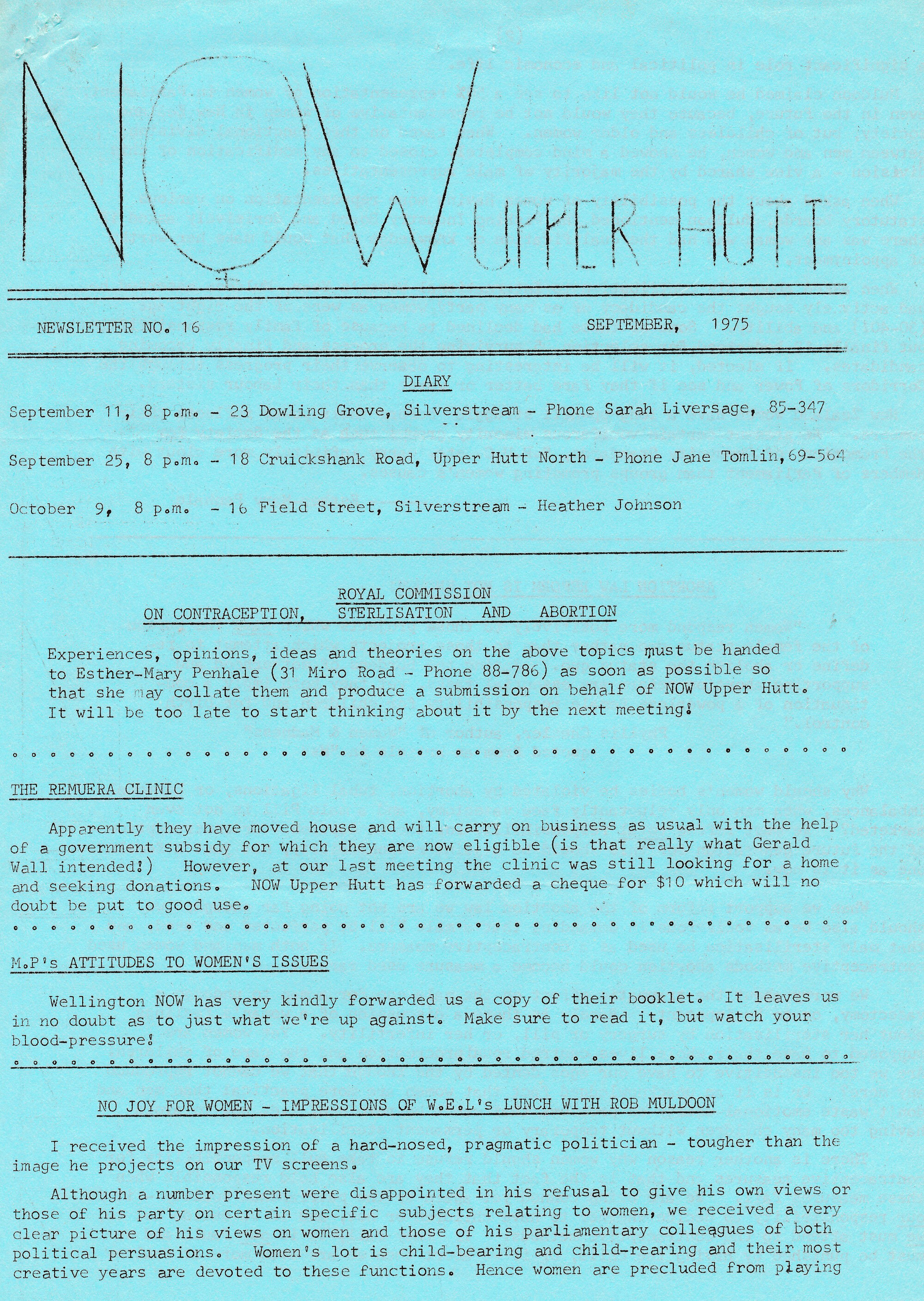 N.O.W Upper Hutt; September 1975; Issue 16