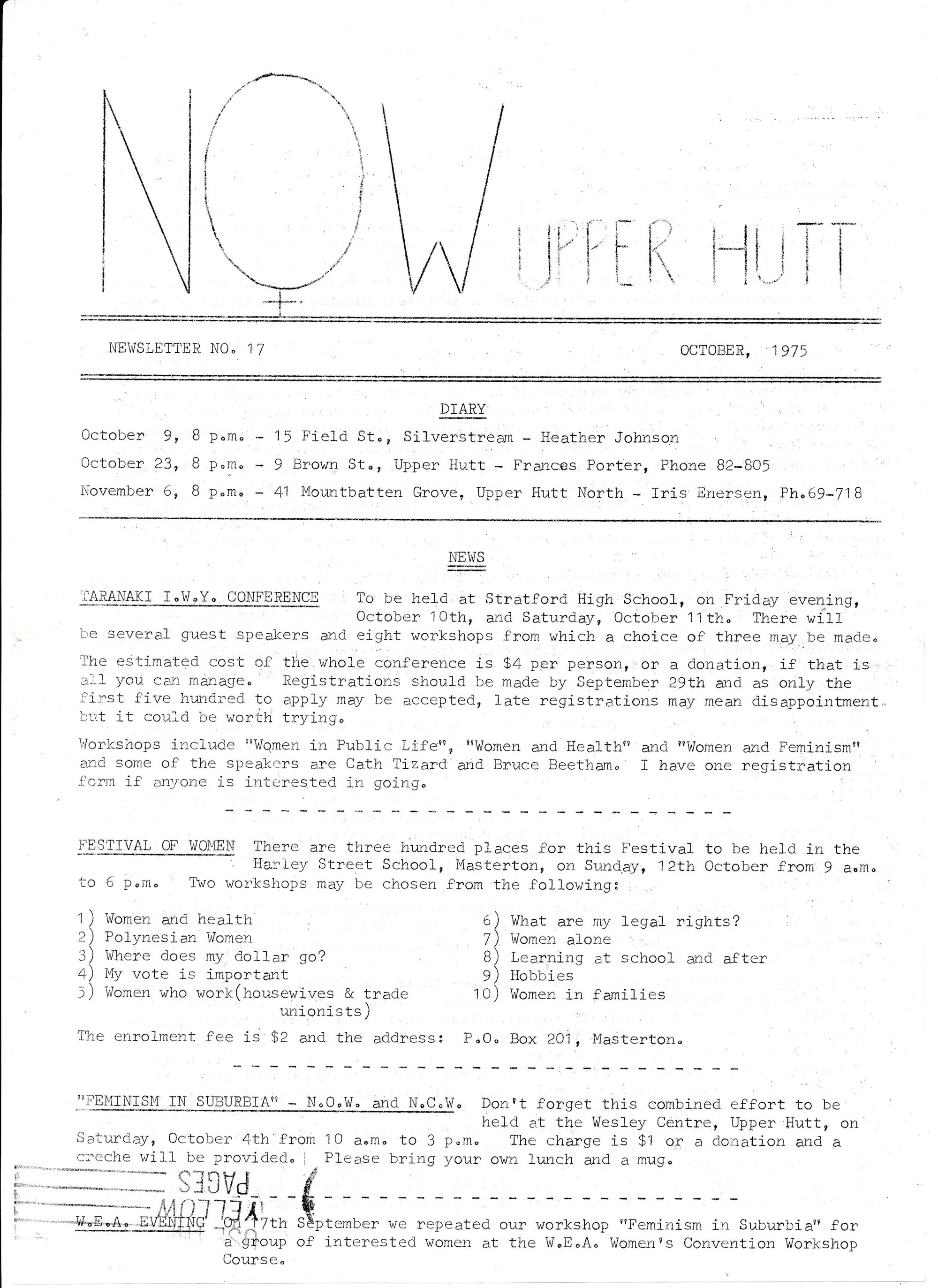 N.O.W Upper Hutt; October 1975; Issue 17