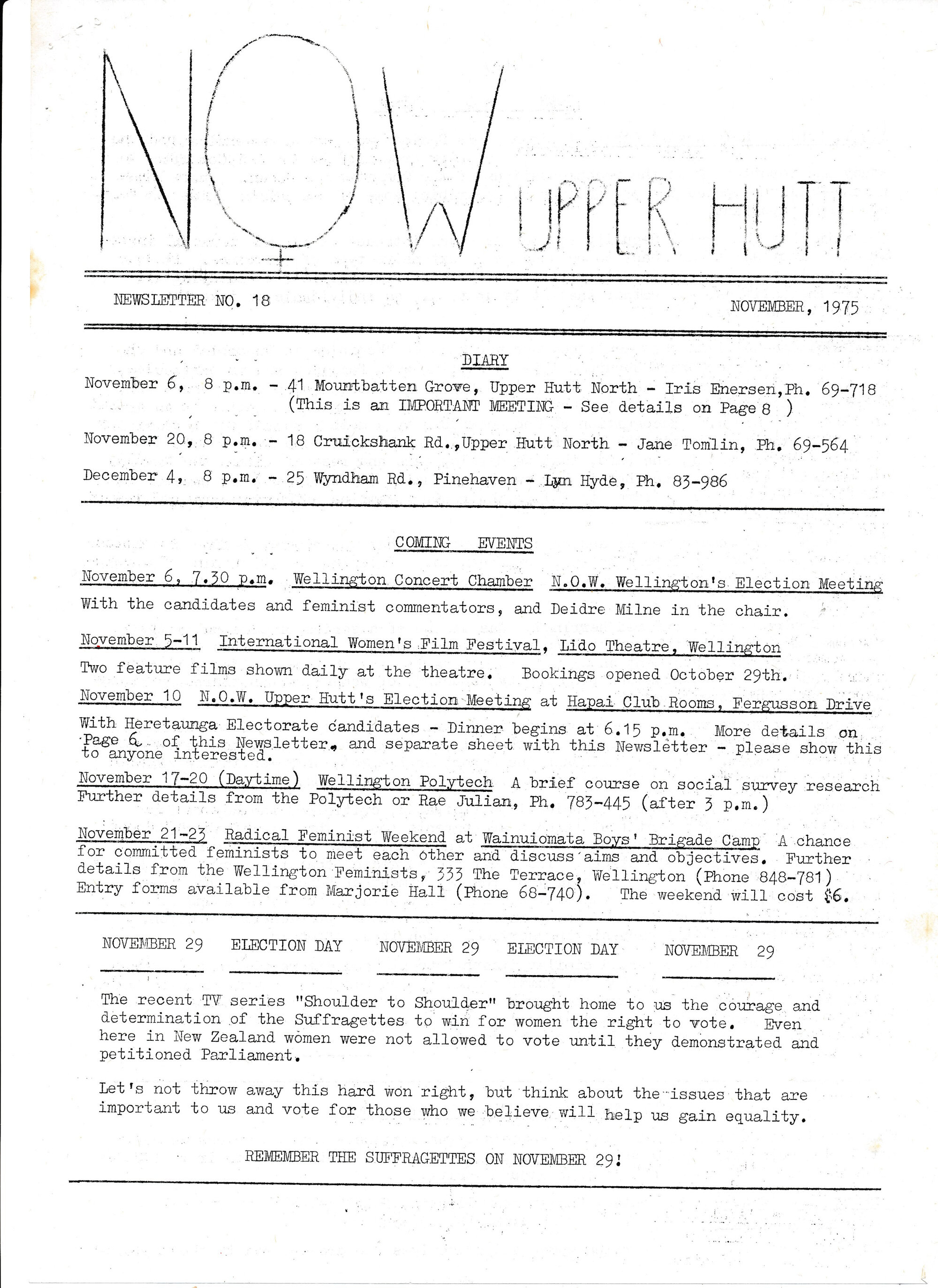 N.O.W Upper Hutt; November 1975; Issue 18
