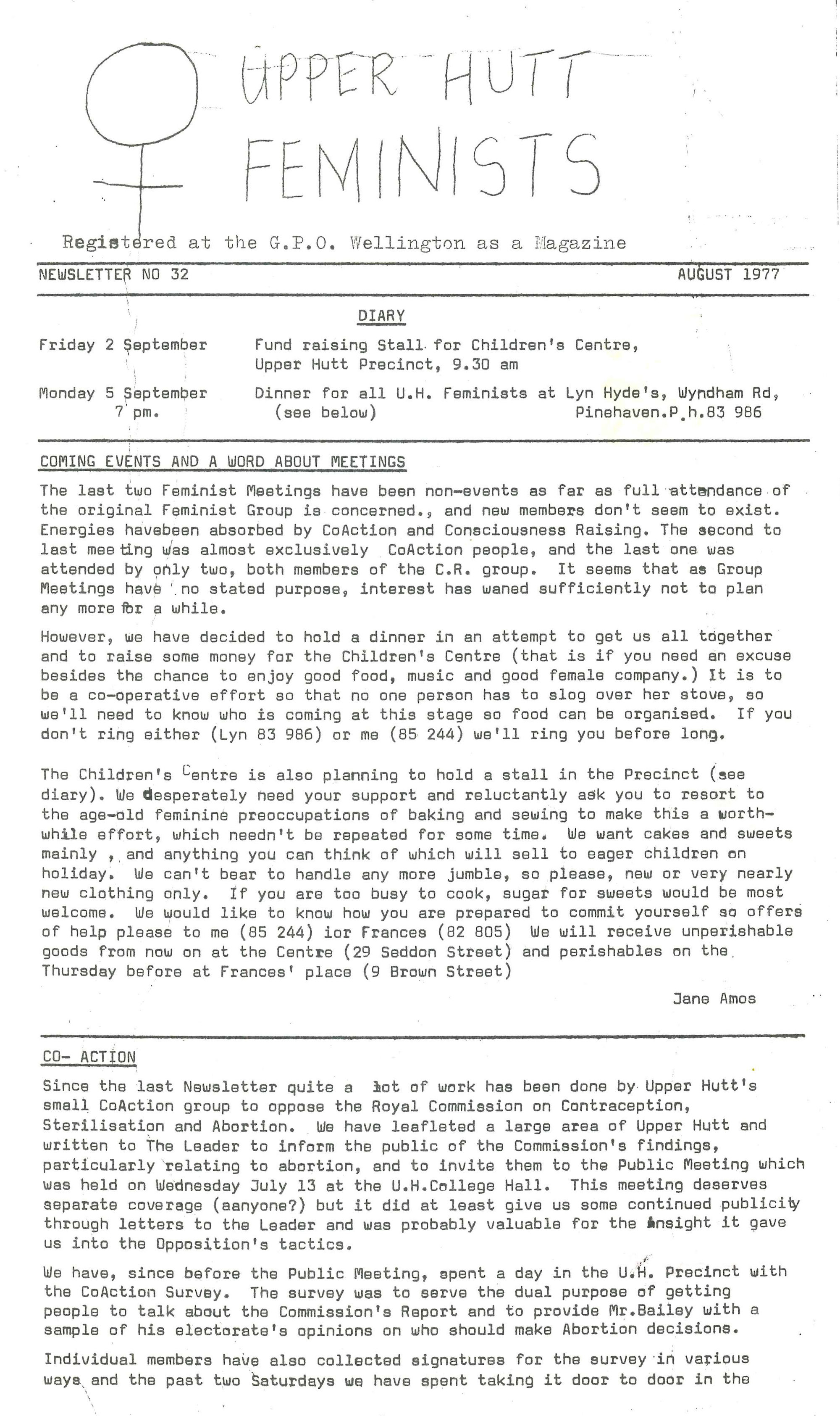 Upper Hutt Feminists; August 1977; Issue 32