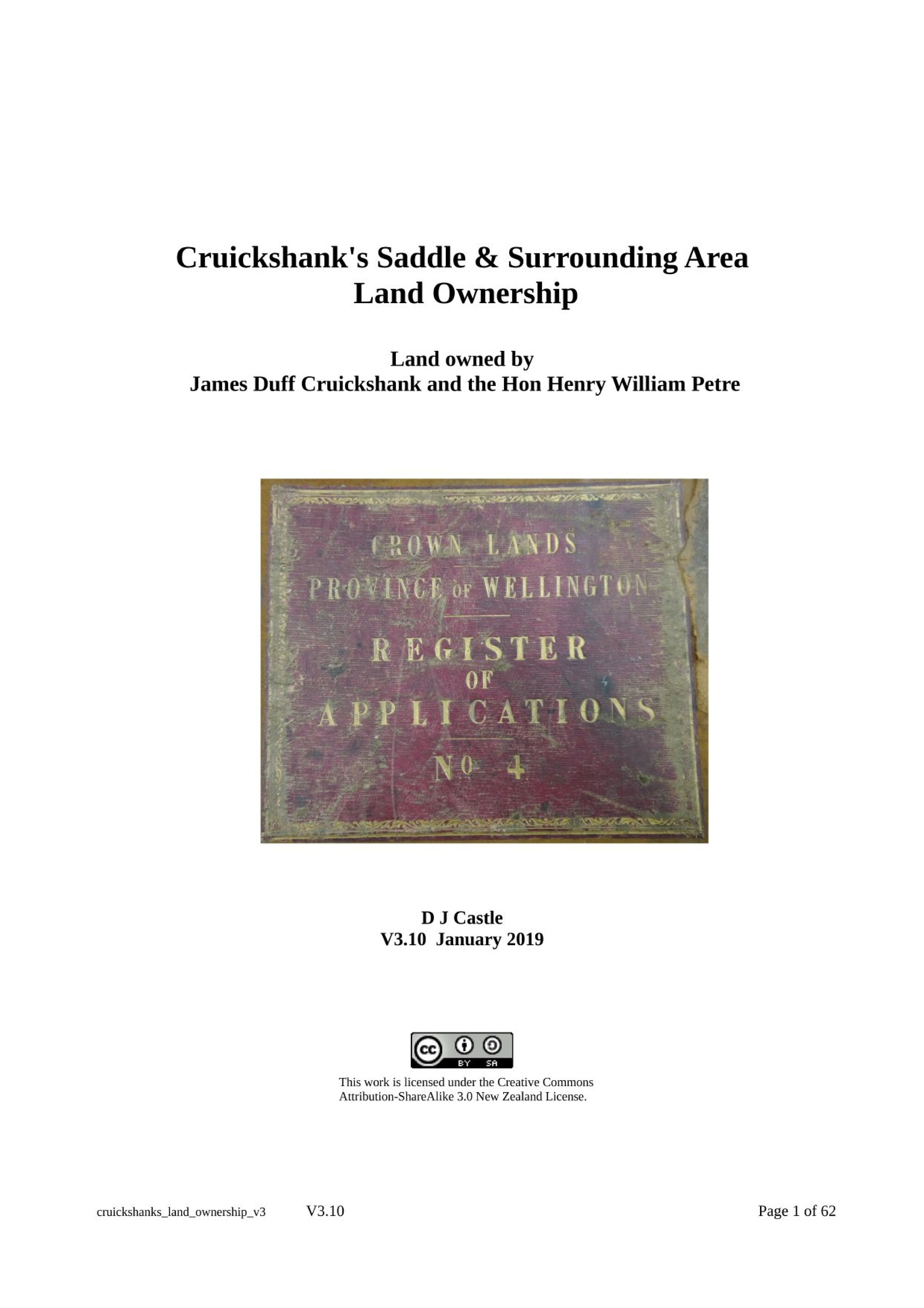 Cruickshank's Saddle and Surrounding Area Land Ownership; Research Notes by D. J. Castle