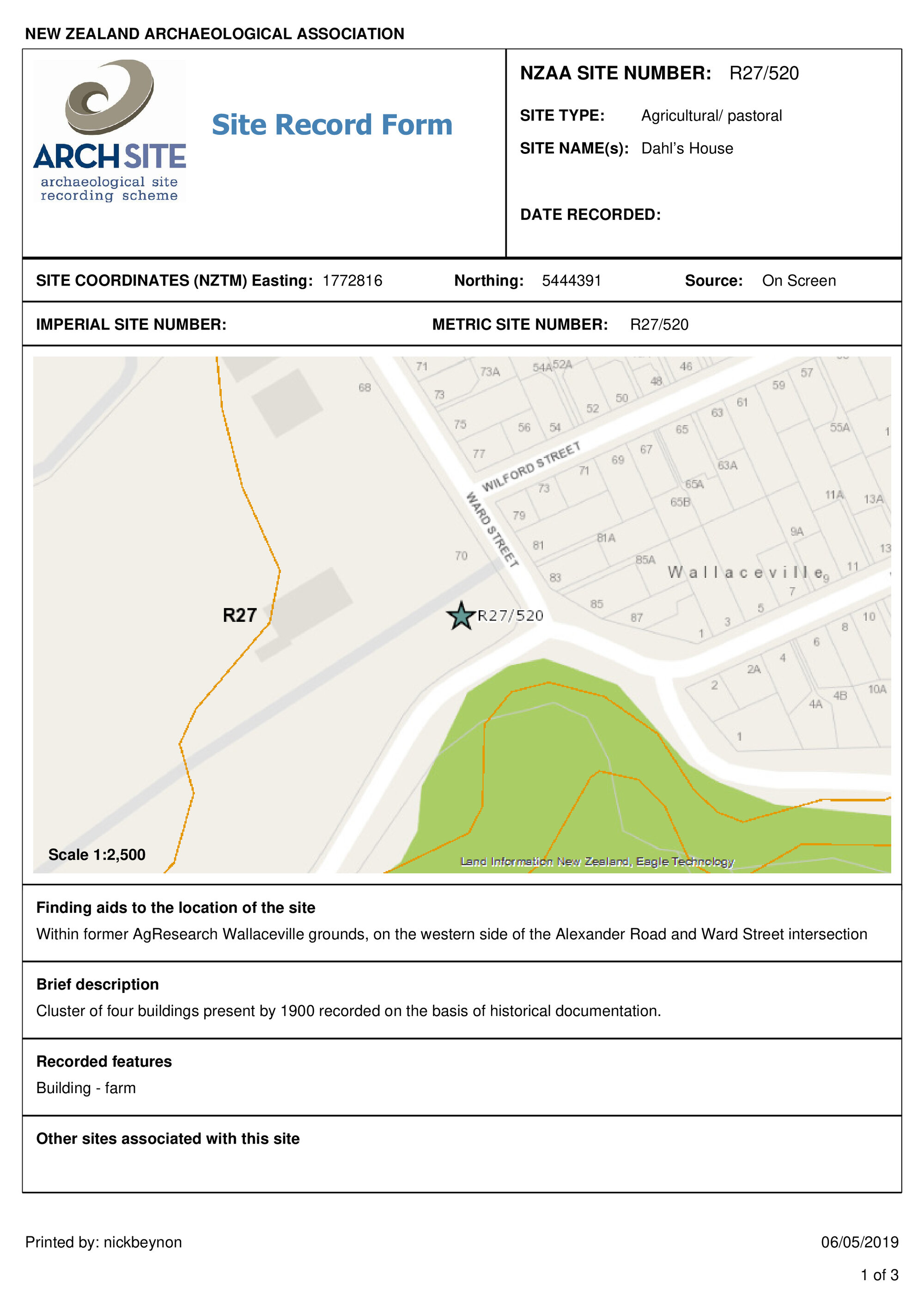 Dahl's House, archaeological site record, R27/520
