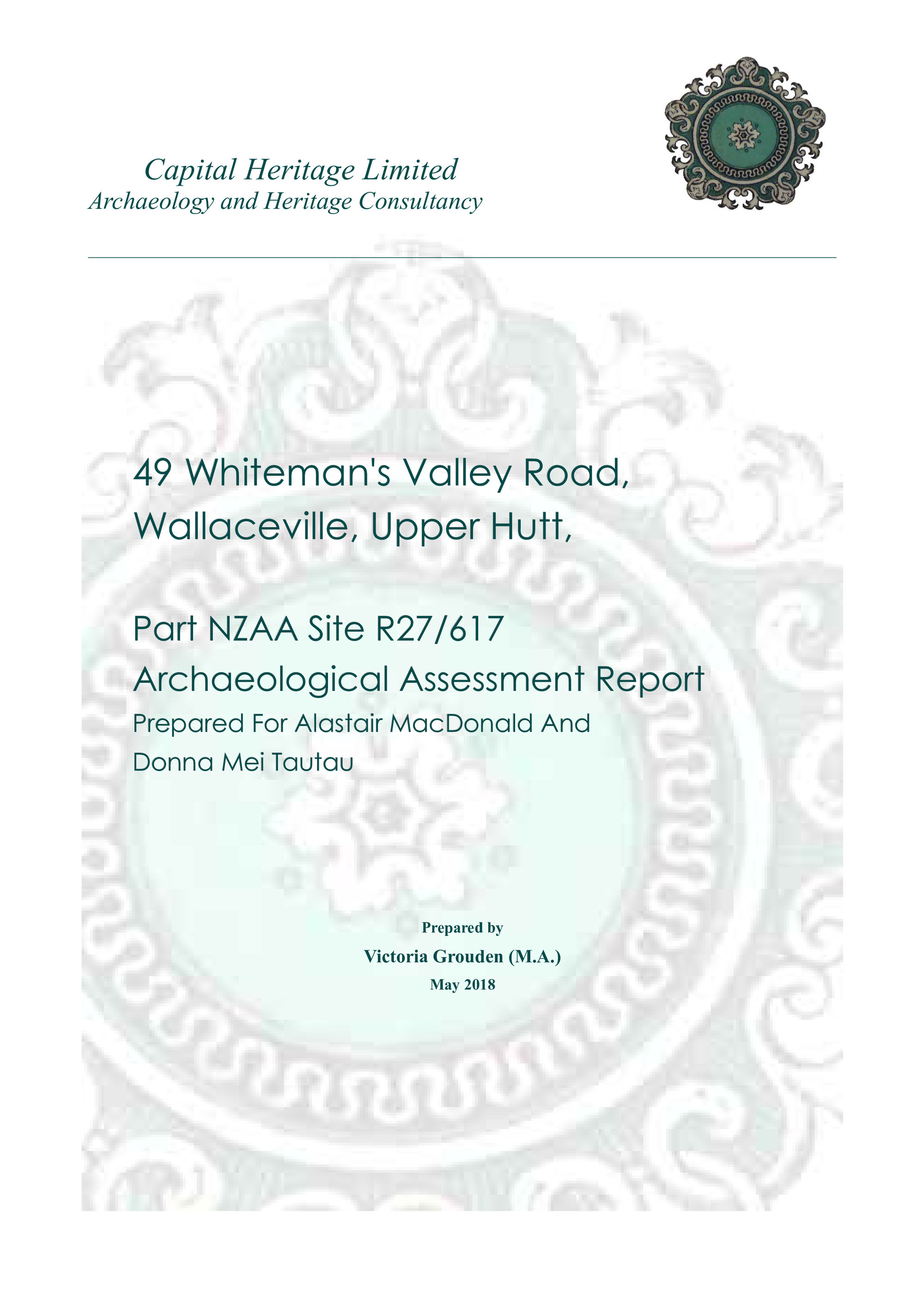 Archaeological assessment report for 49 Whiteman's Valley Road