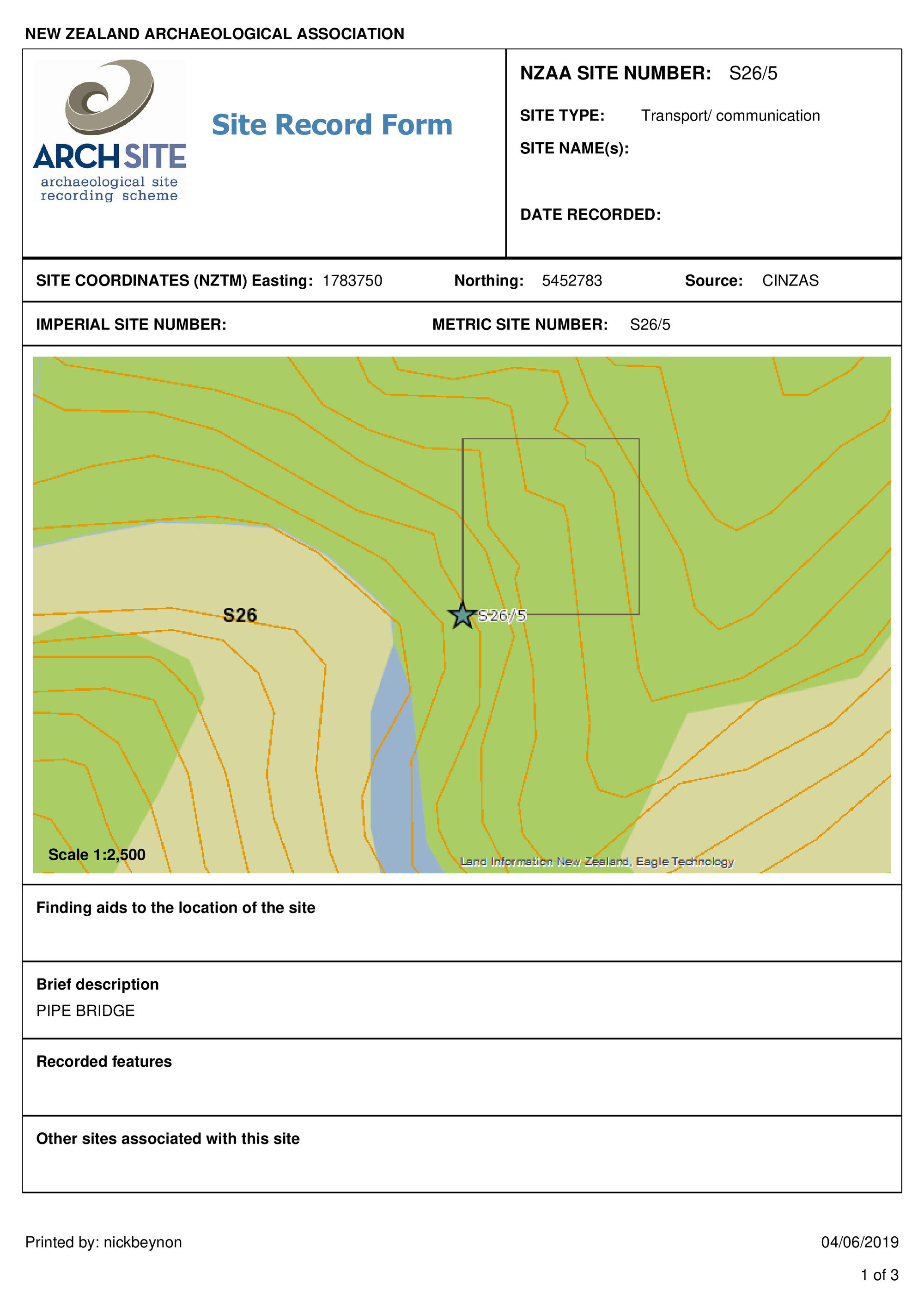 Pipe bridge, archaeological site record, S26/5