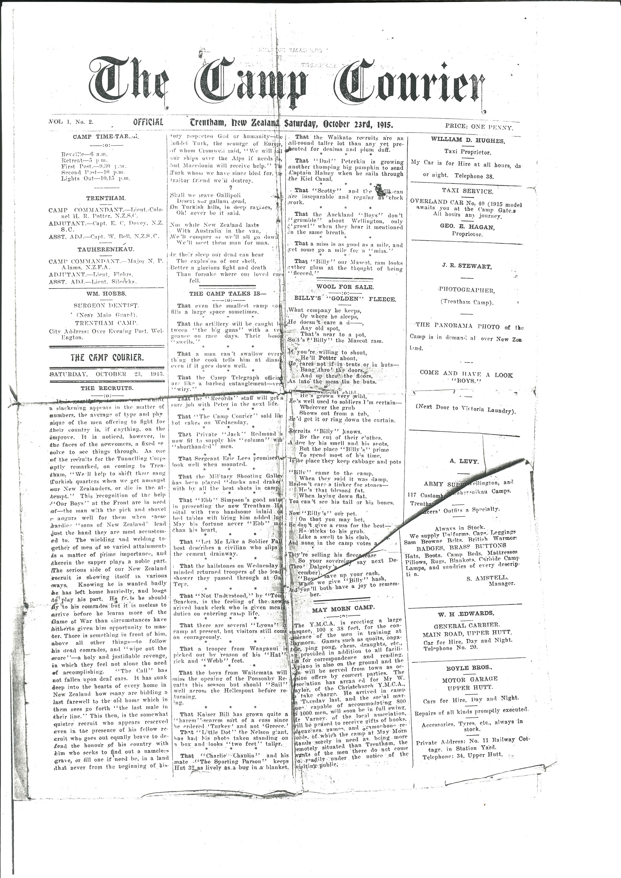 The Camp Courier, 23 October 1915 (Trentham Camp Newspaper)
