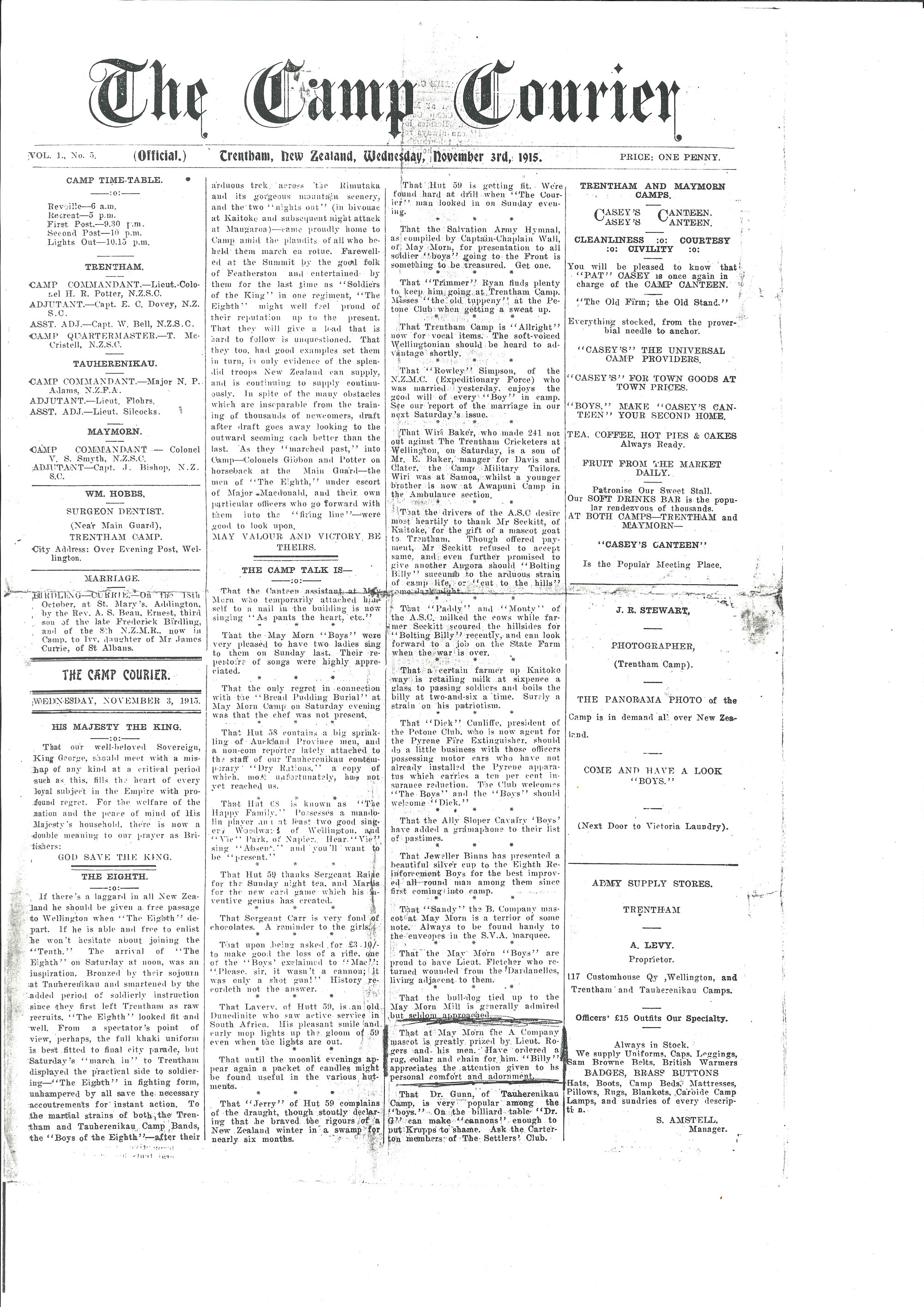 The Camp Courier, 3 November 1915 (Trentham Camp Newspaper)