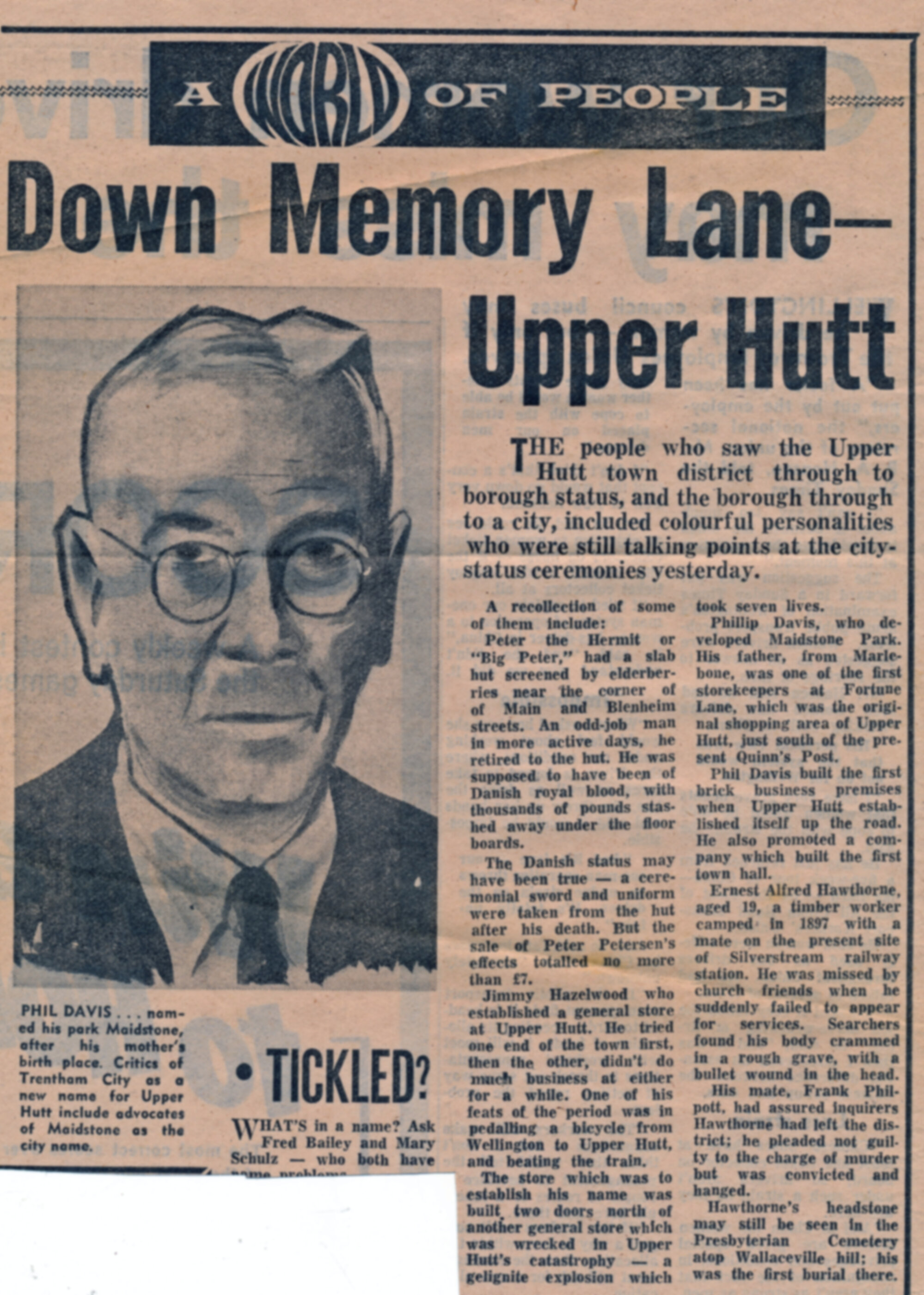 Newspaper article: 'Down Memory Lane - Upper Hutt'