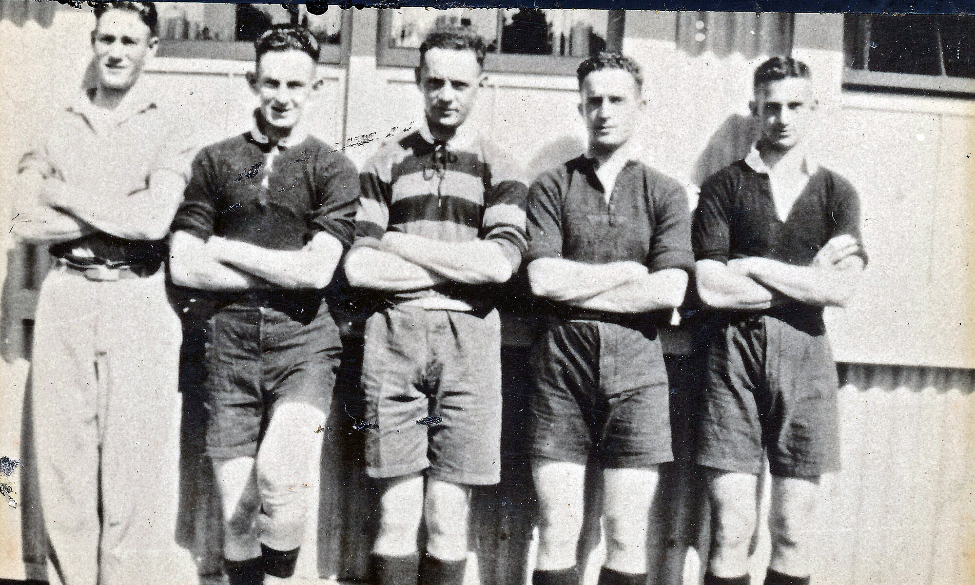Members of senior B-team at single mens' quarters, Trentham Camp; 1929