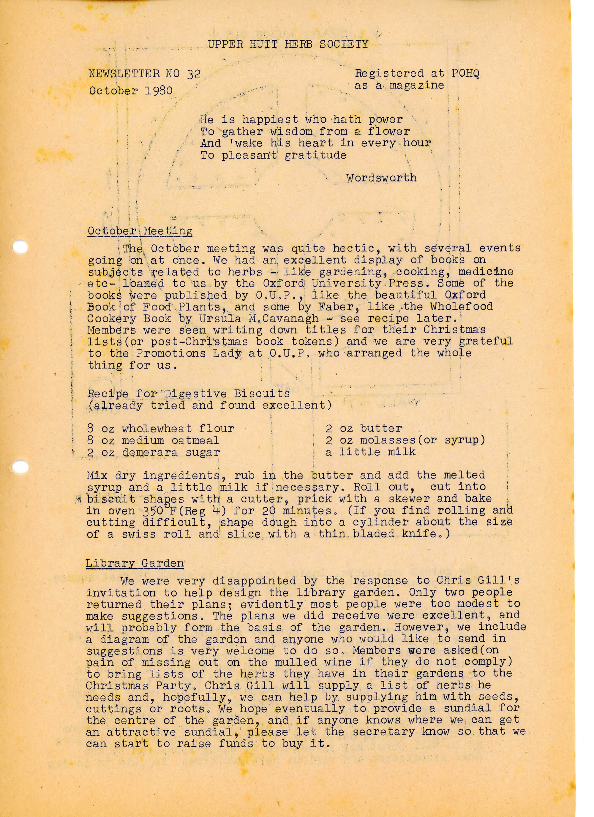 Upper Hutt Herb Society newsletter no. 32, October 1980