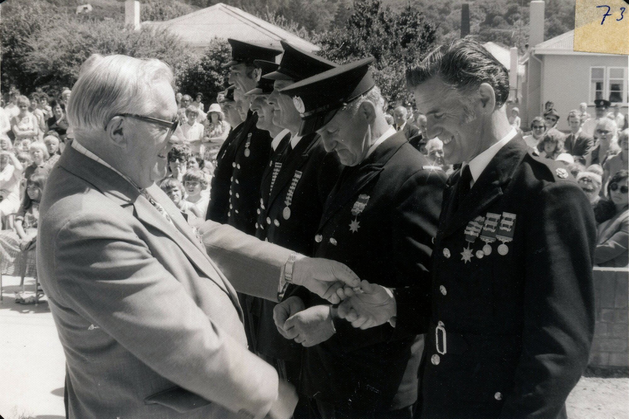 Silverstream Volunteer Fire Brigade; new station formal opening; November 1974; presentation