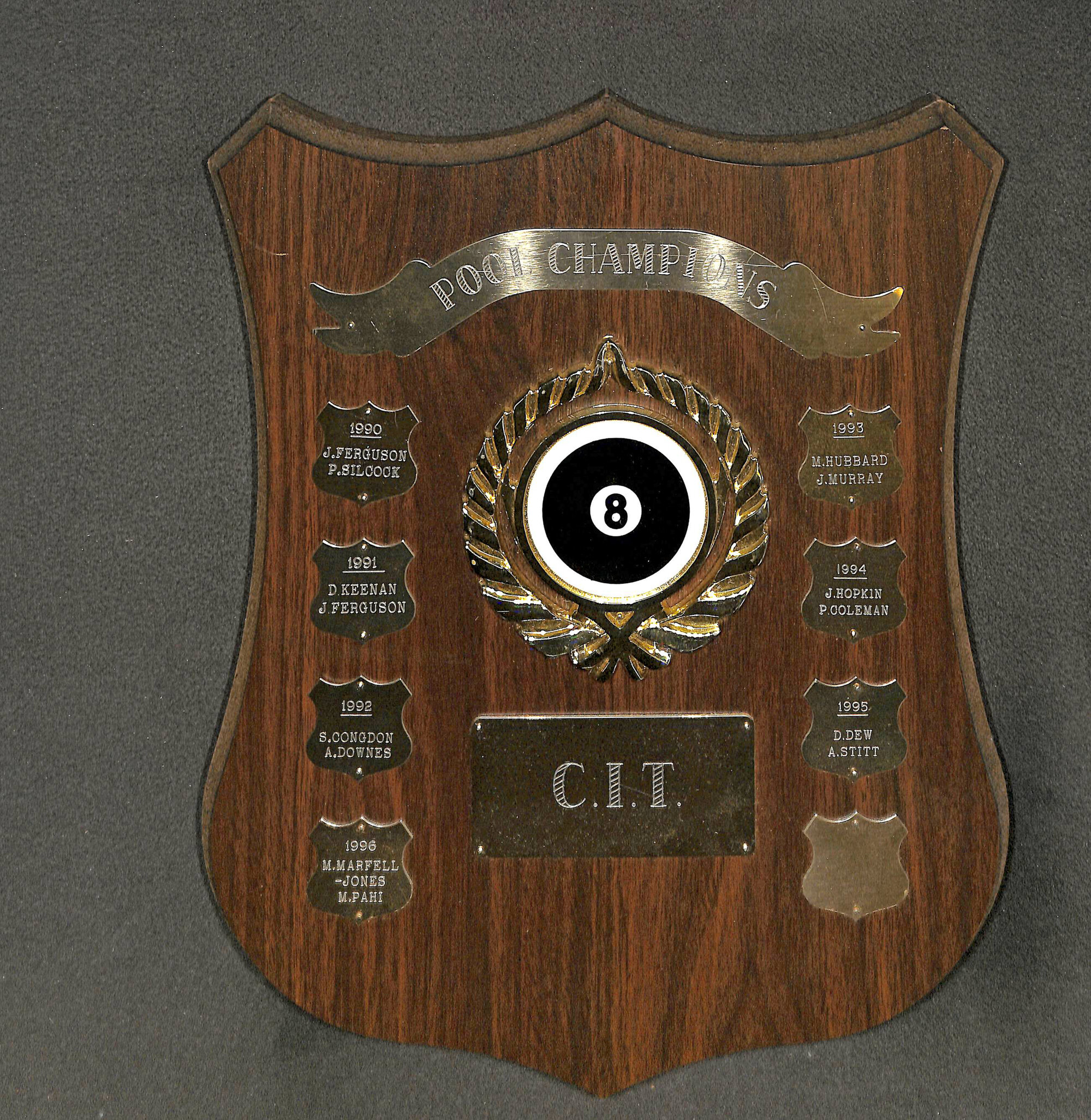 CIT 'Pool Champions' Tournament Plaque