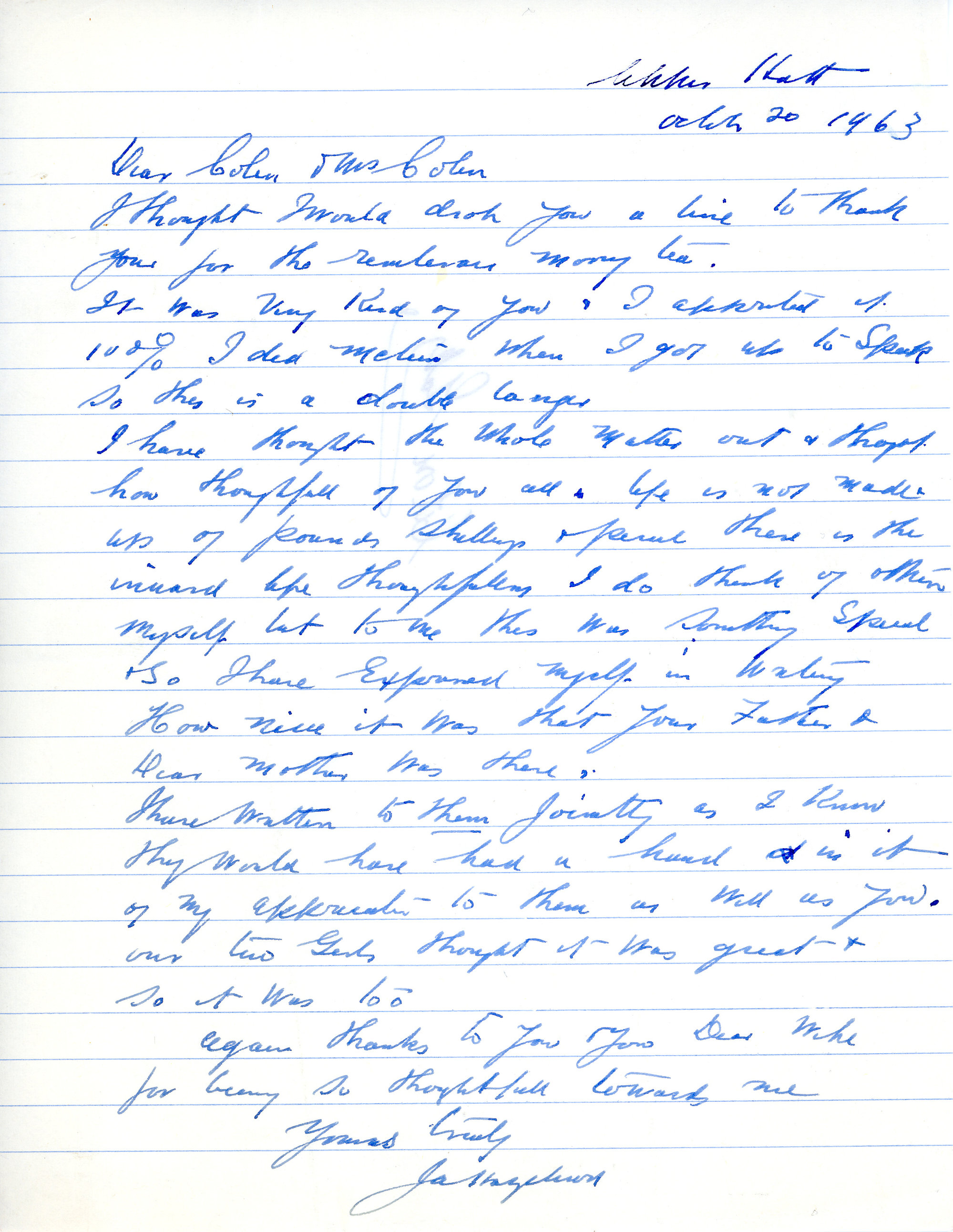 Letter from J.A. Hazelwood to Colin Gibbs, 1963