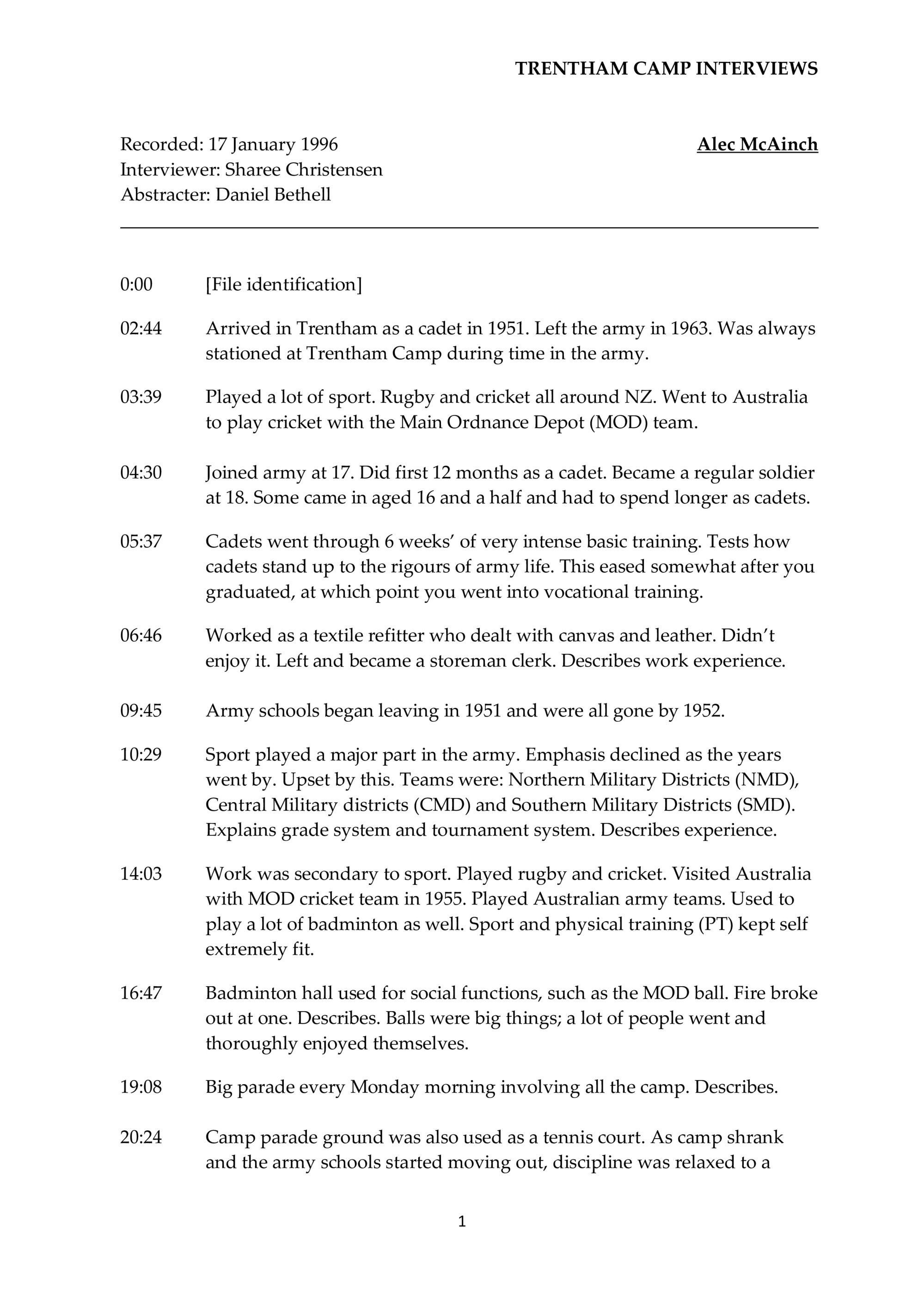 Alec McAinch interview abstract